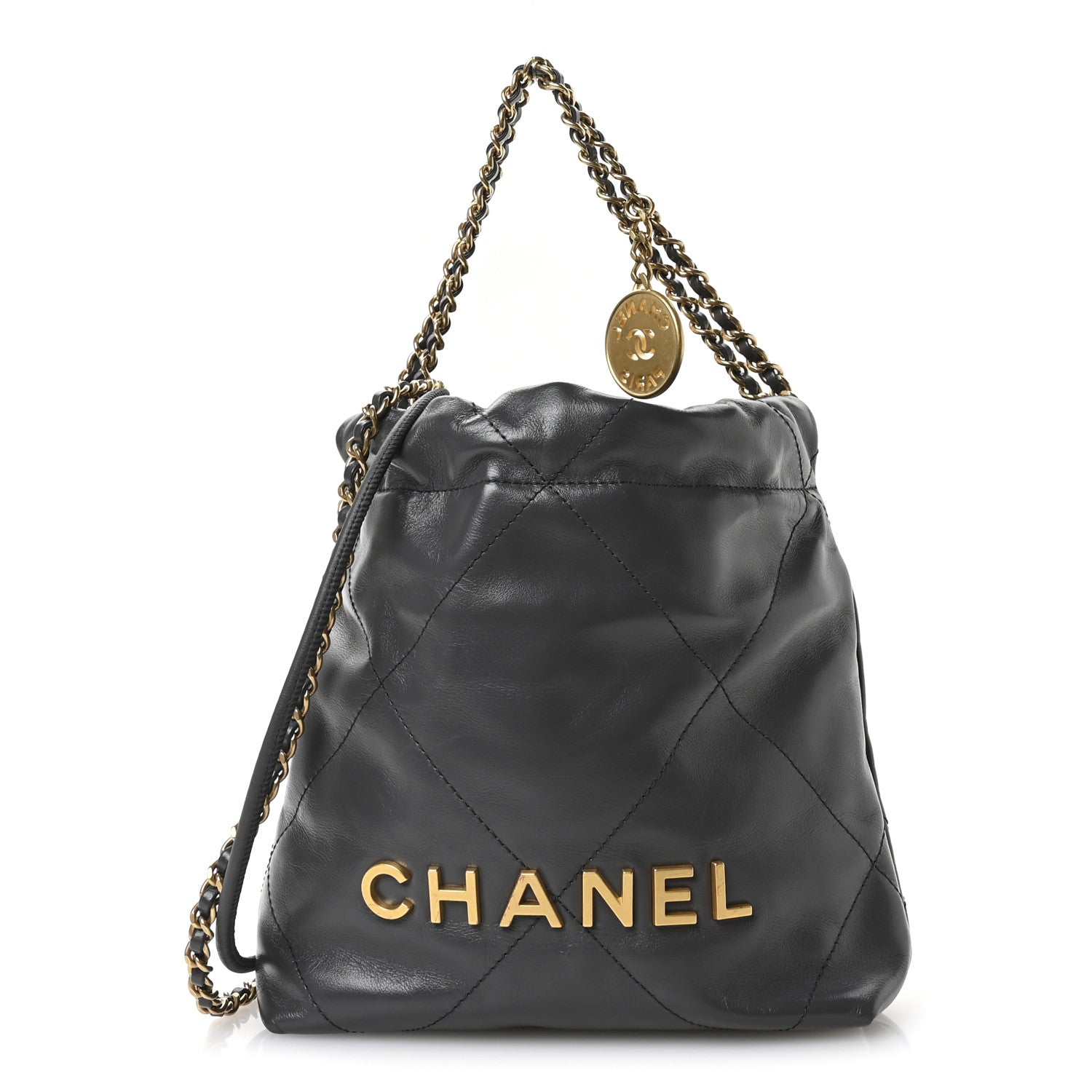 Shiny Calfskin Quilted Mini Chanel 22 Dark Grey