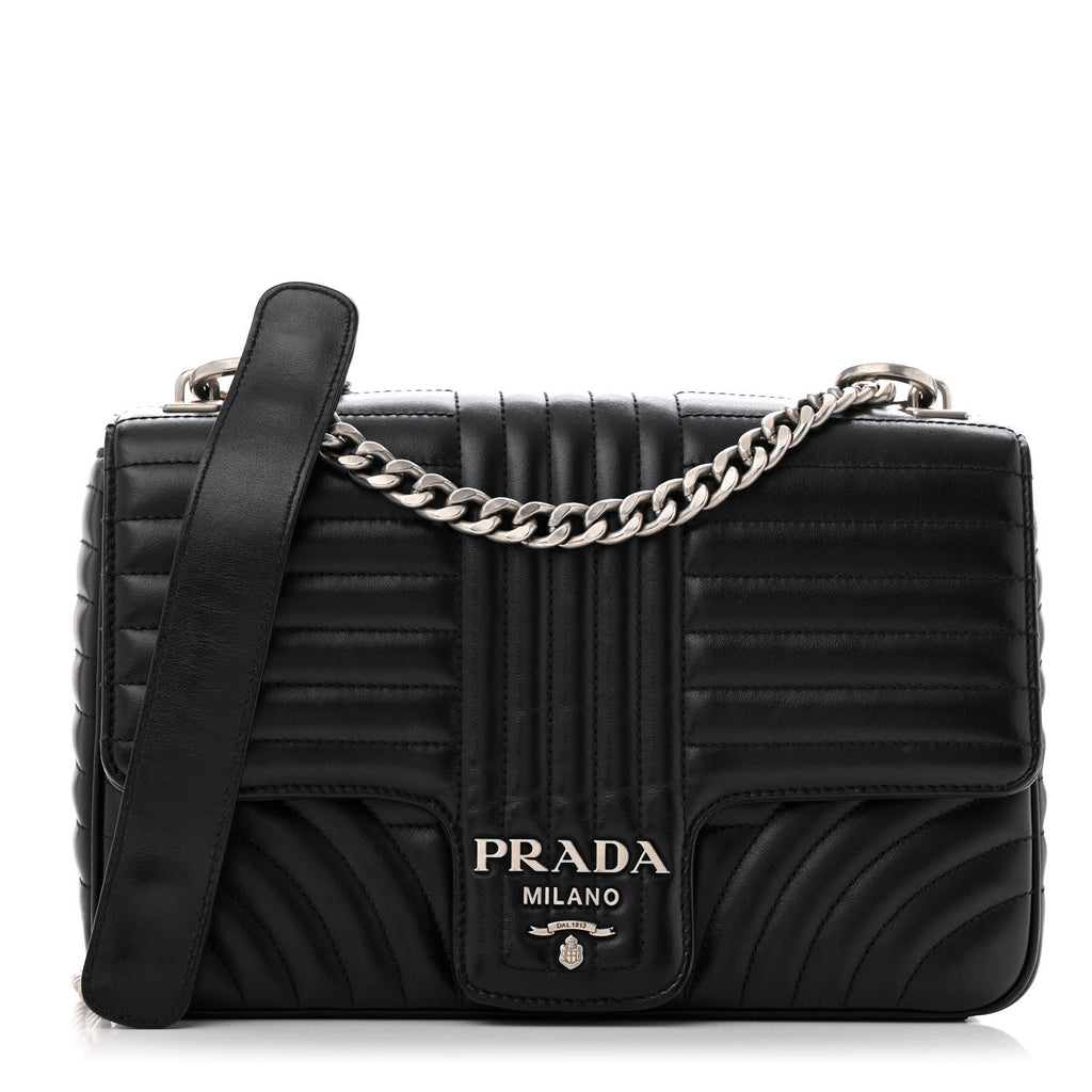 Soft Calfskin Impunture Diagramme Large Chain Flap Shoulder Bag Black