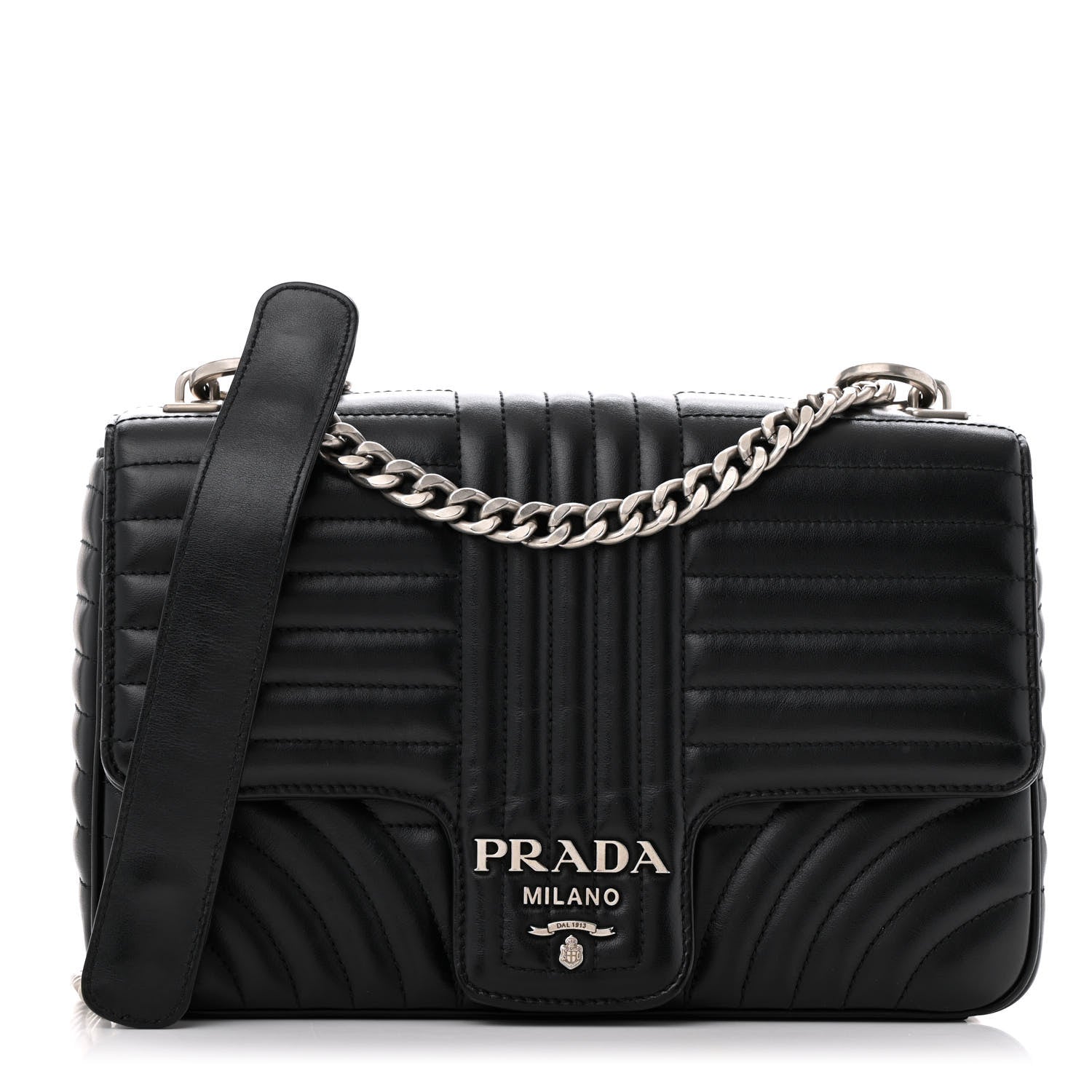 Soft Calfskin Impunture Diagramme Large Chain Flap Shoulder Bag Black