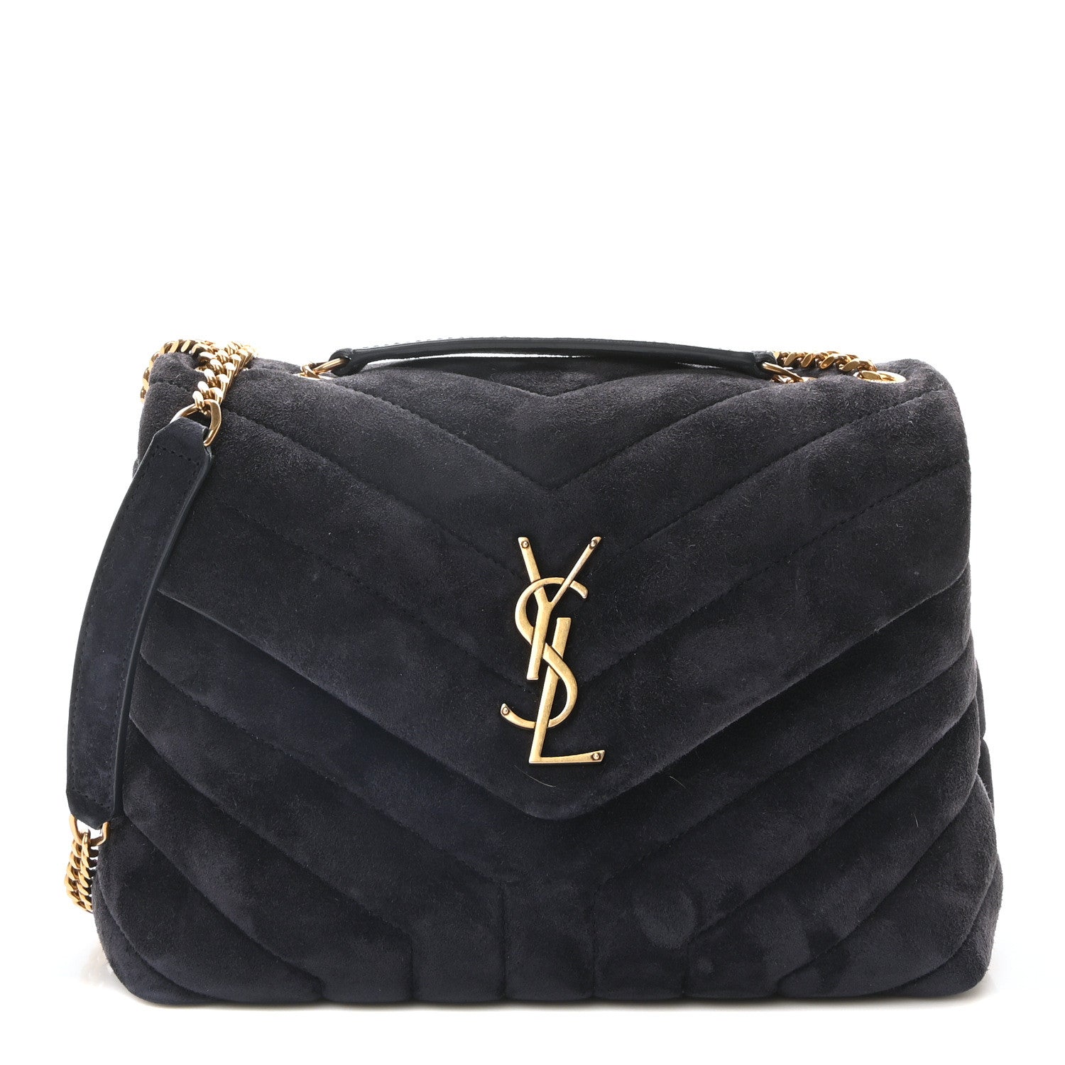 Suede Calfskin Y Quilted Monogram Small Loulou Chain Satchel Deep Marine