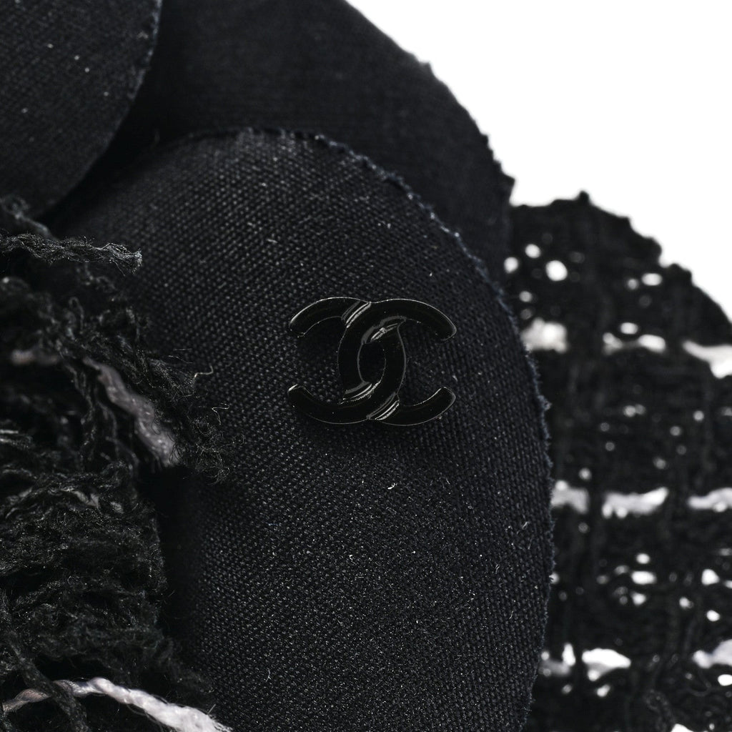 Tweed Fabric Camellia Pin Brooch Black White