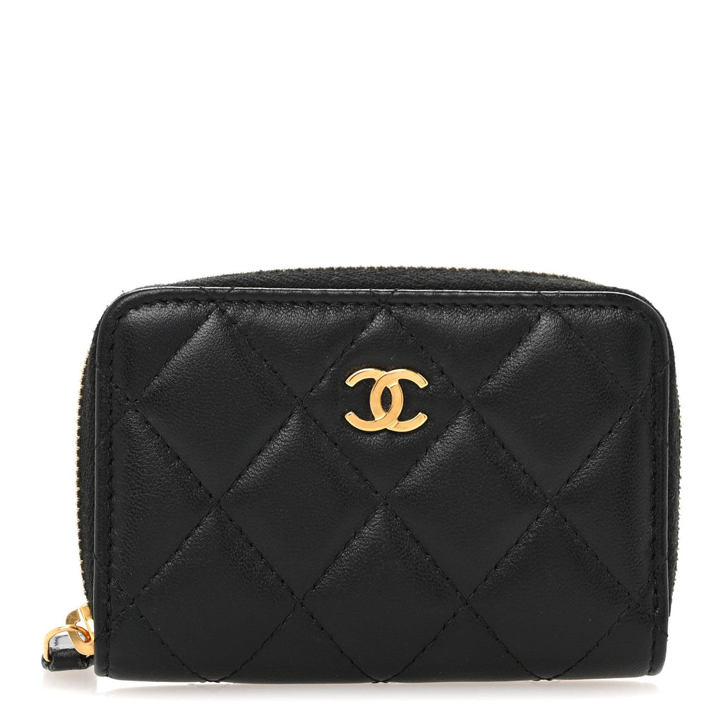 Lambskin Quilted Zip Coin Purse Black