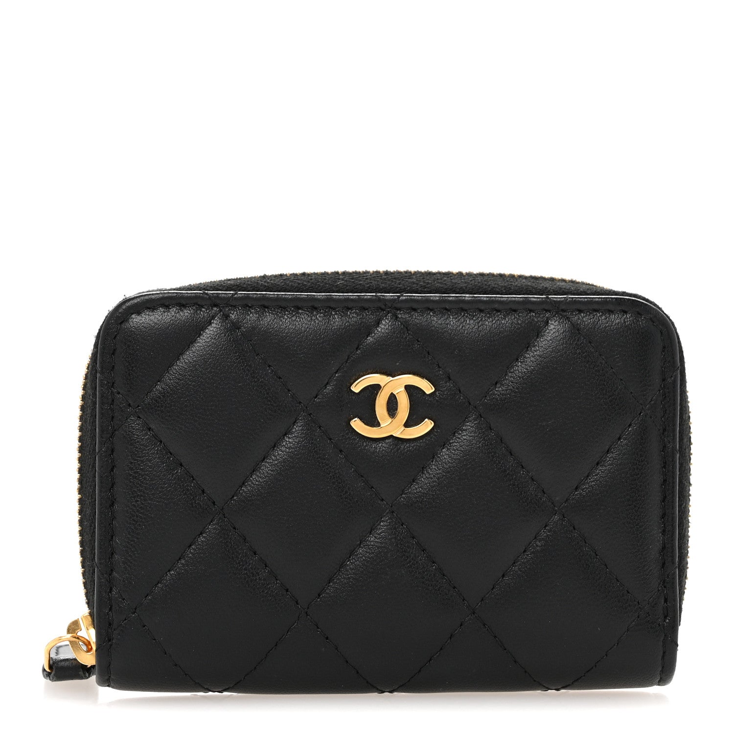Lambskin Quilted Zip Coin Purse Black