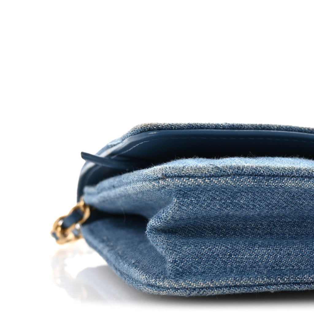 Denim Quilted CC Pearl Crush Wallet on Chain WOC Blue