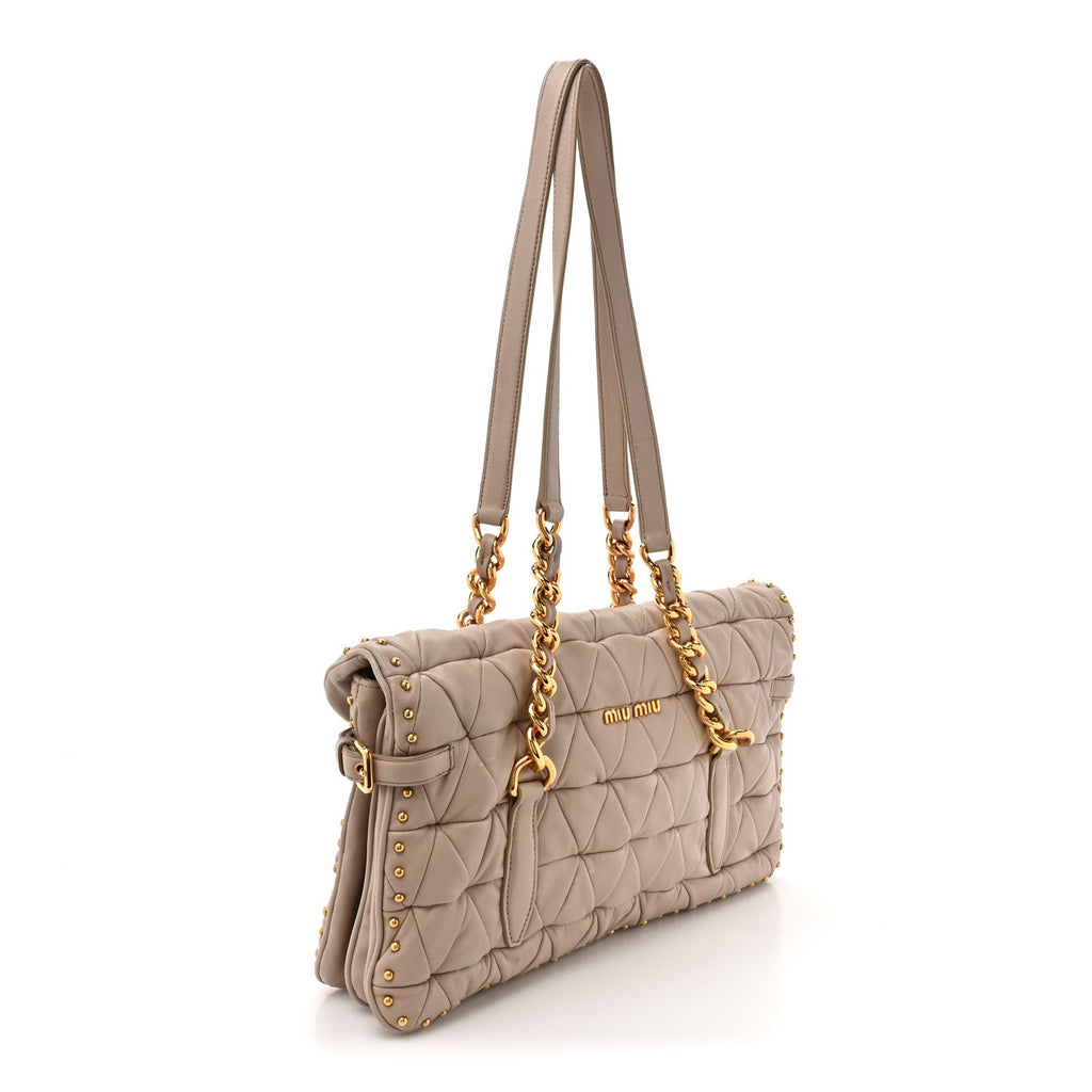Nappa Quilted Studded Tote Cammeo