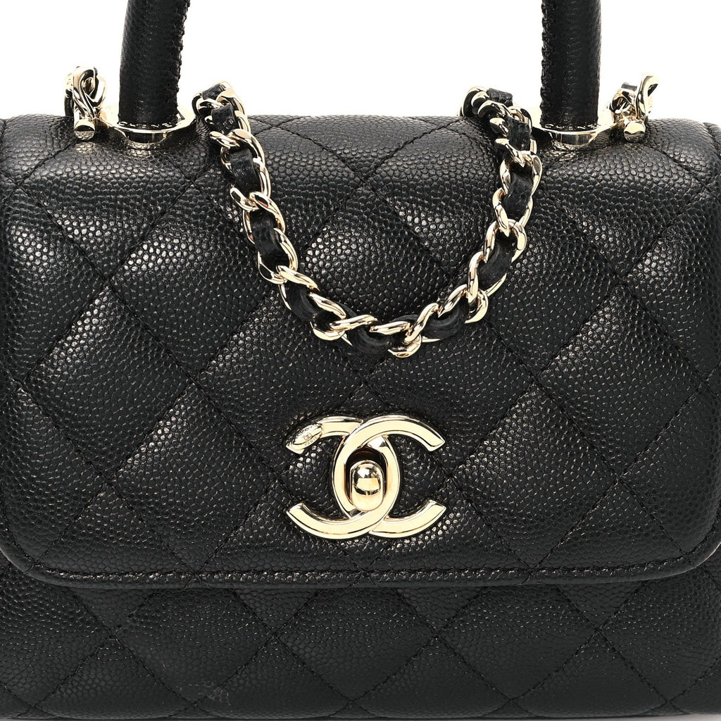 Caviar Quilted Coco Handle Clutch With Chain Black