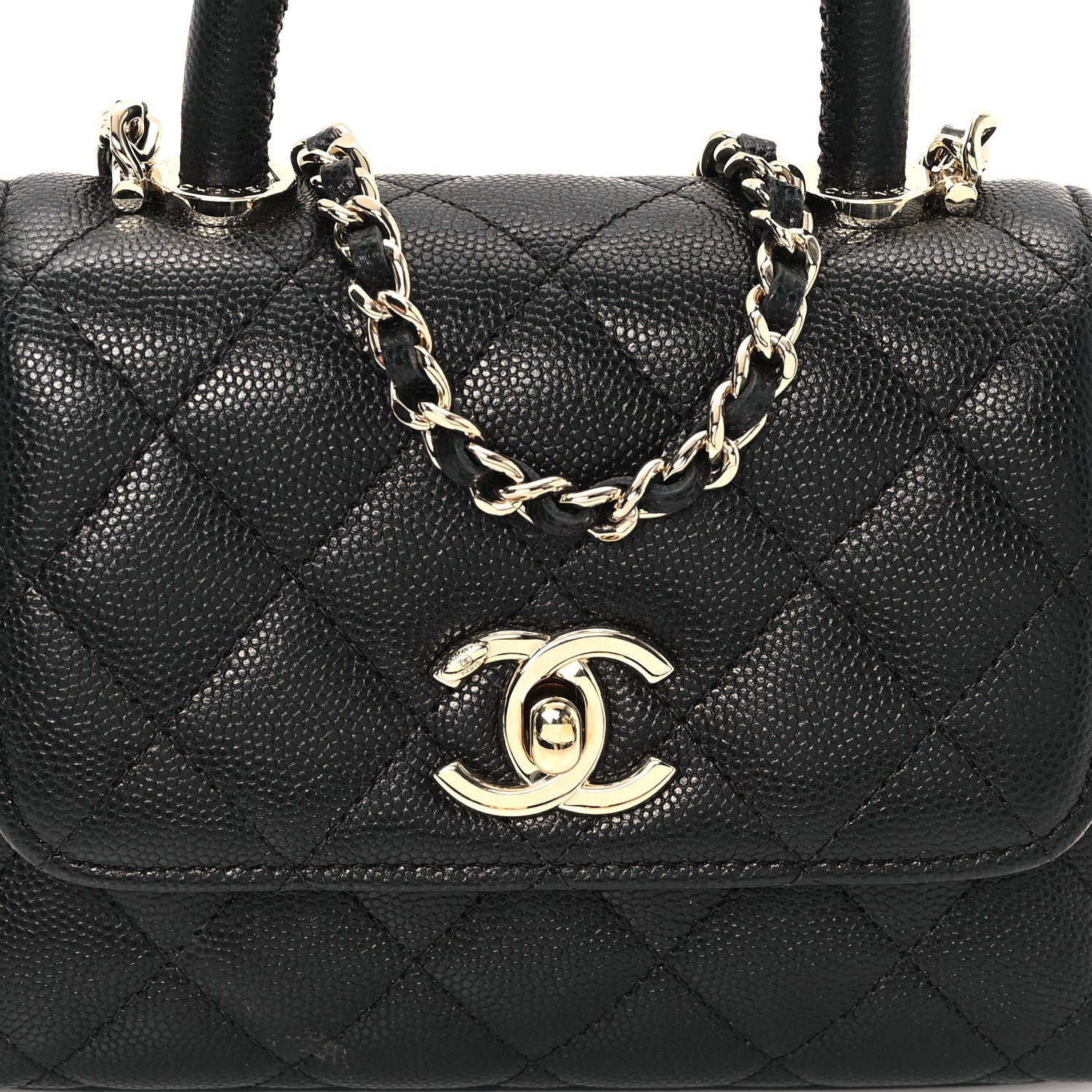 Caviar Quilted Coco Handle Clutch With Chain Black