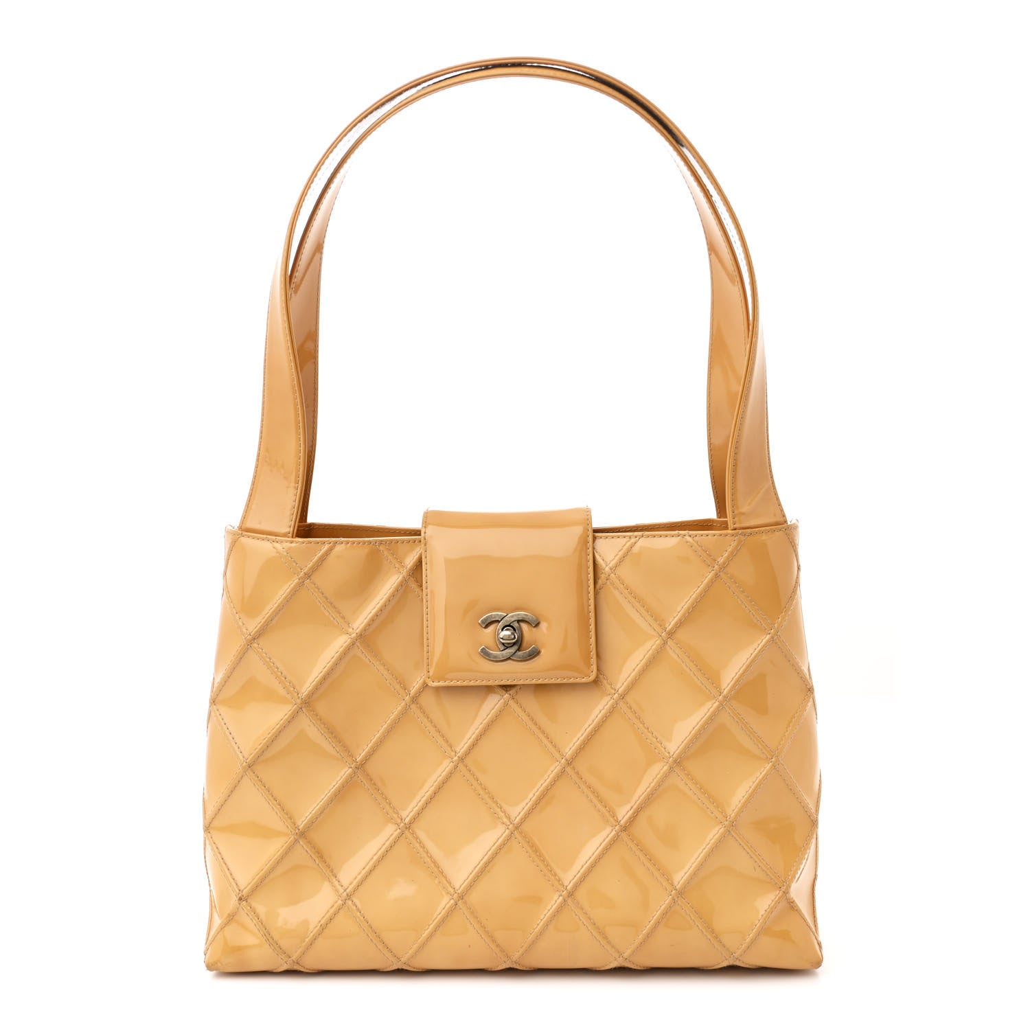 Patent Quilted Shoulder Bag Beige