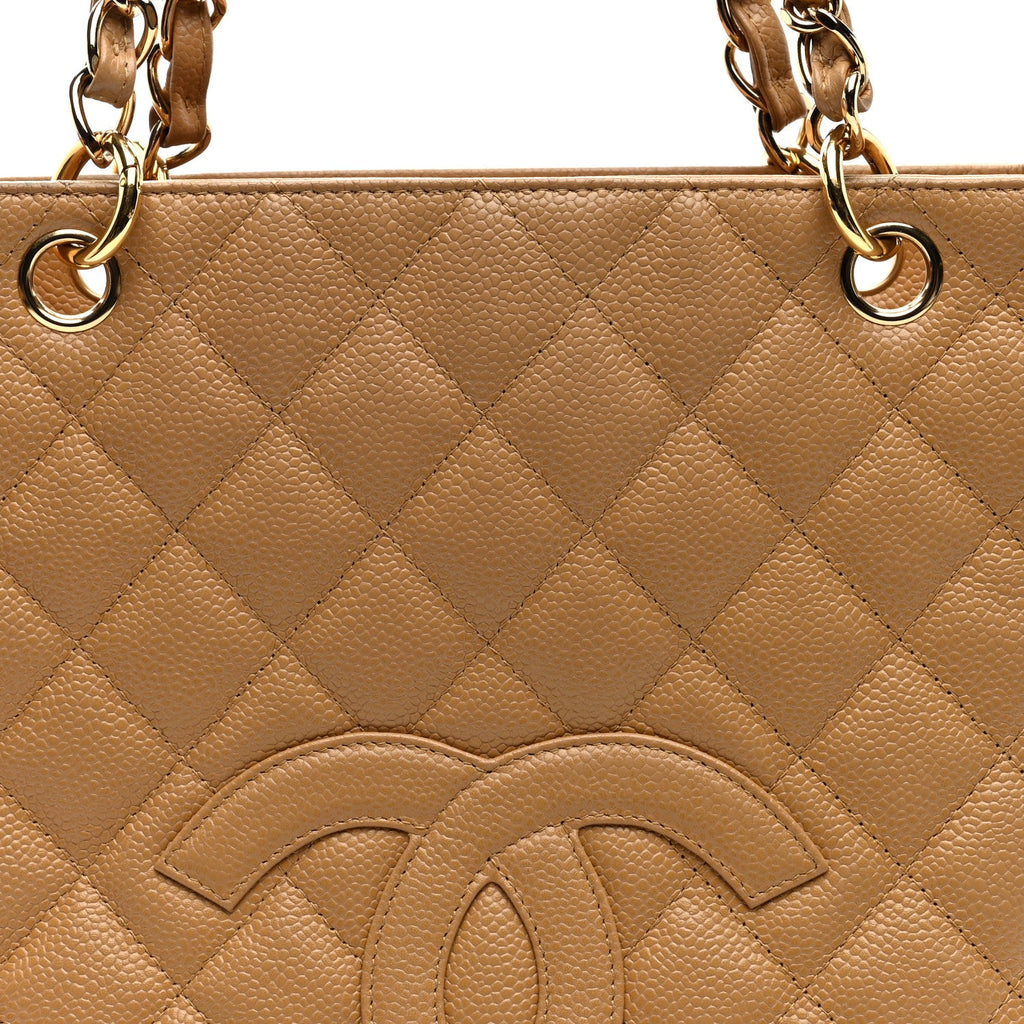 Caviar Quilted Petit Shopping Tote PST Dark Beige