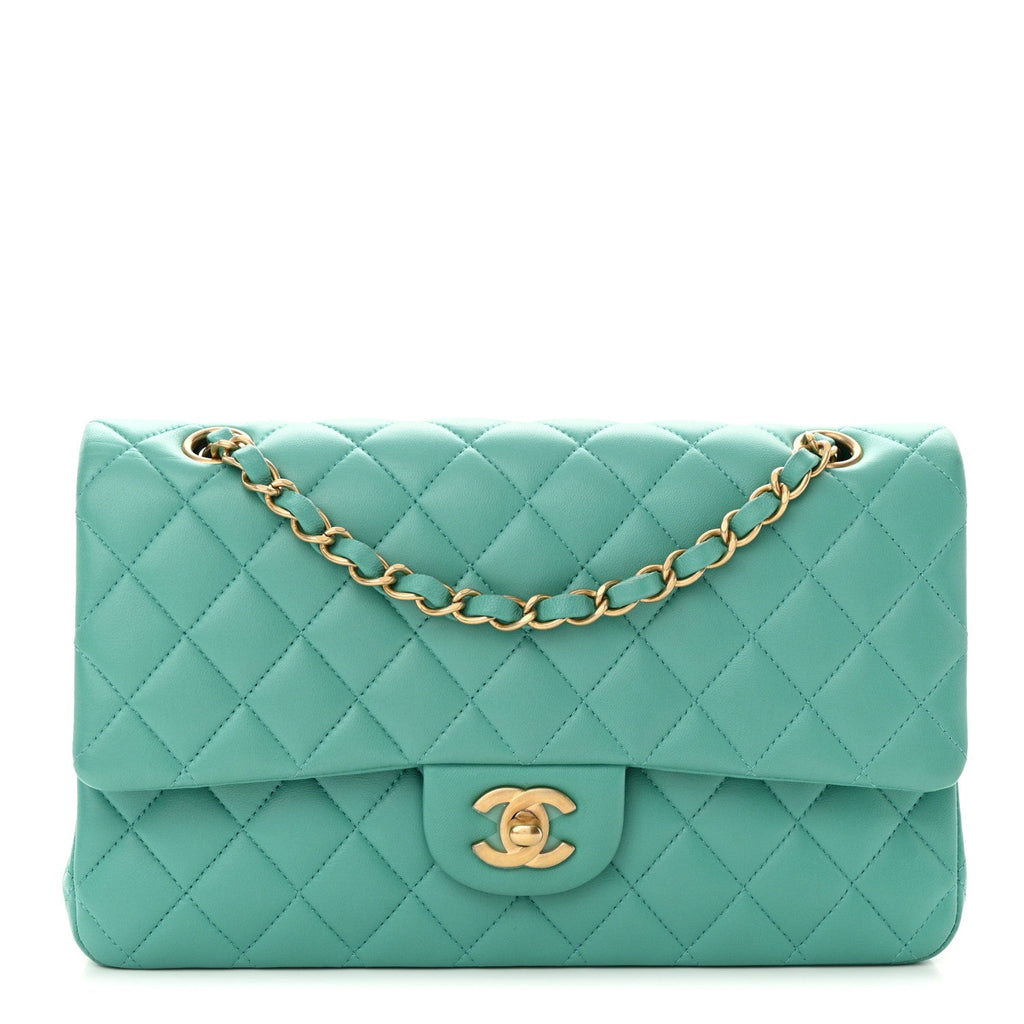 Lambskin Quilted Medium Double Flap Green