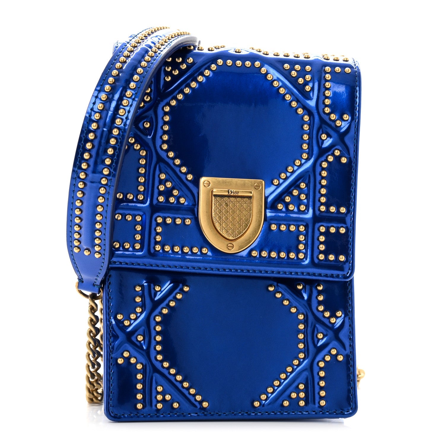Metallic Calfskin Studded Vertical Diorama Blue