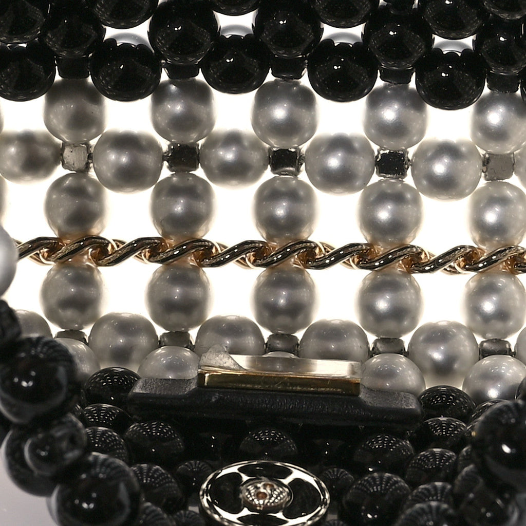 Crystal Pearl Beaded Mini Rectangular Flap Black White