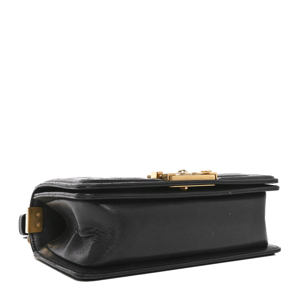 Lambskin Quilted Small Boy Flap Black