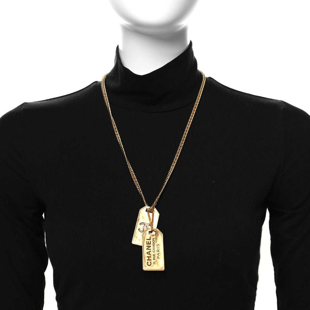 ID Dog Tag Charm Necklace Gold