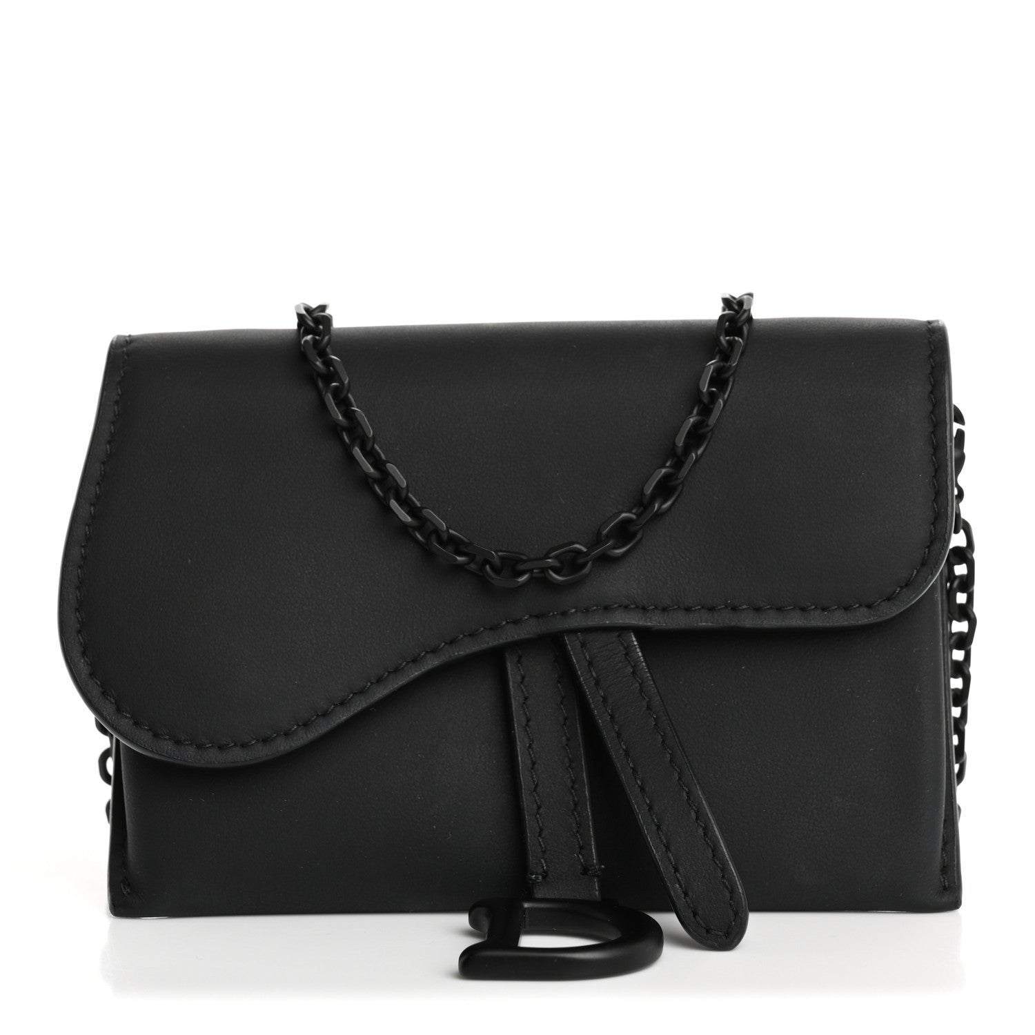 Ultra Matte Calfskin Nano Saddle Chain Pouch Black