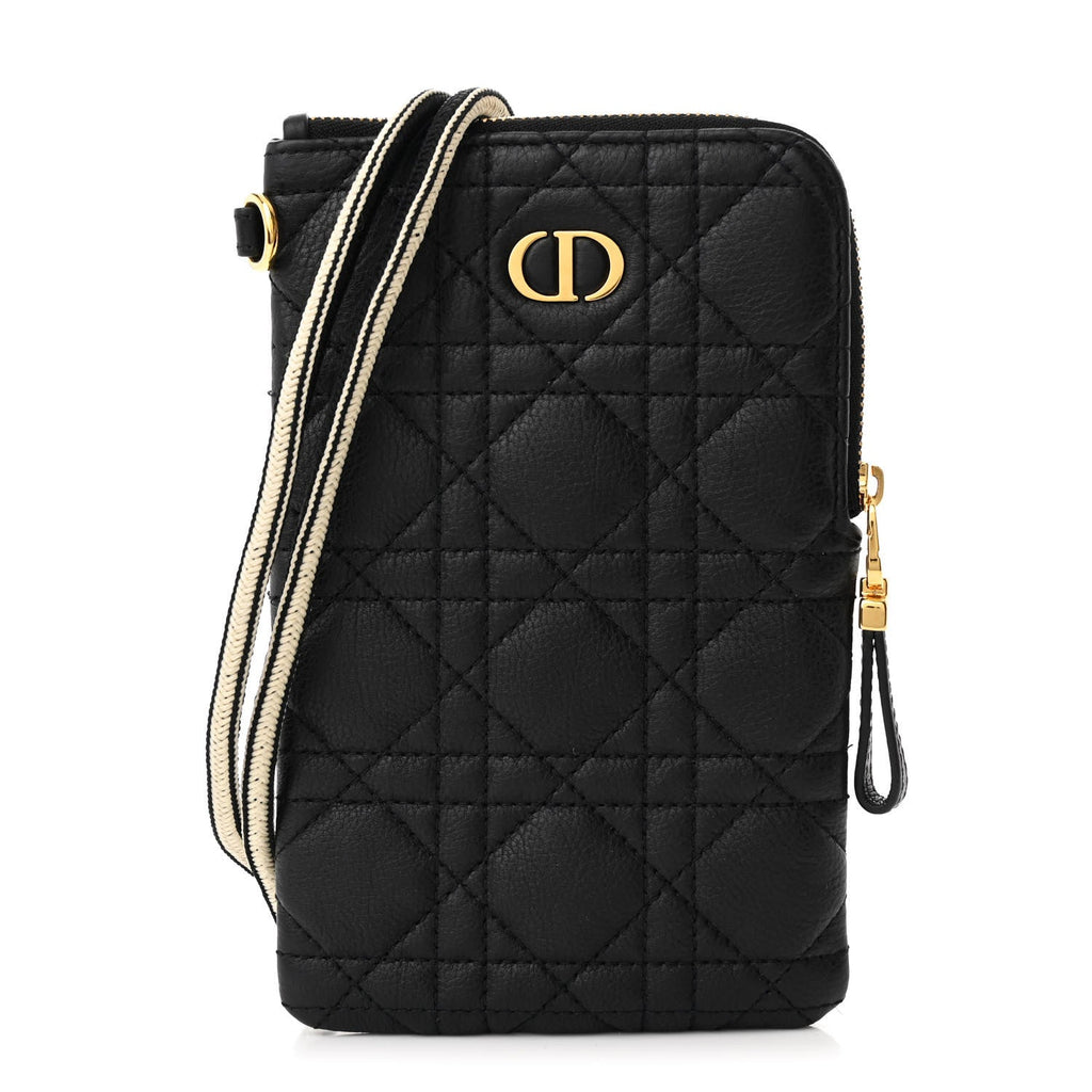 Supple Calfskin Cannage Caro Multifunctional Pouch Black