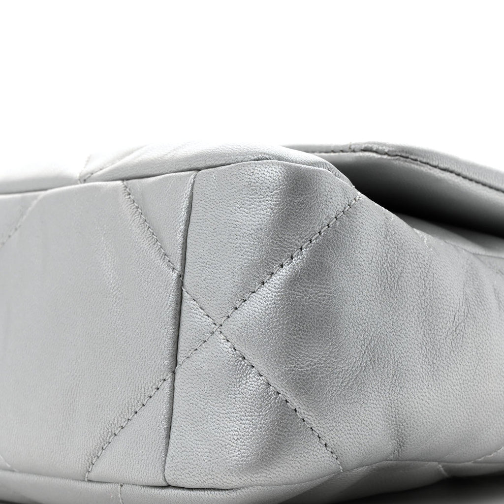 Metallic Lambskin Quilted Medium Chanel 19 Flap Silver