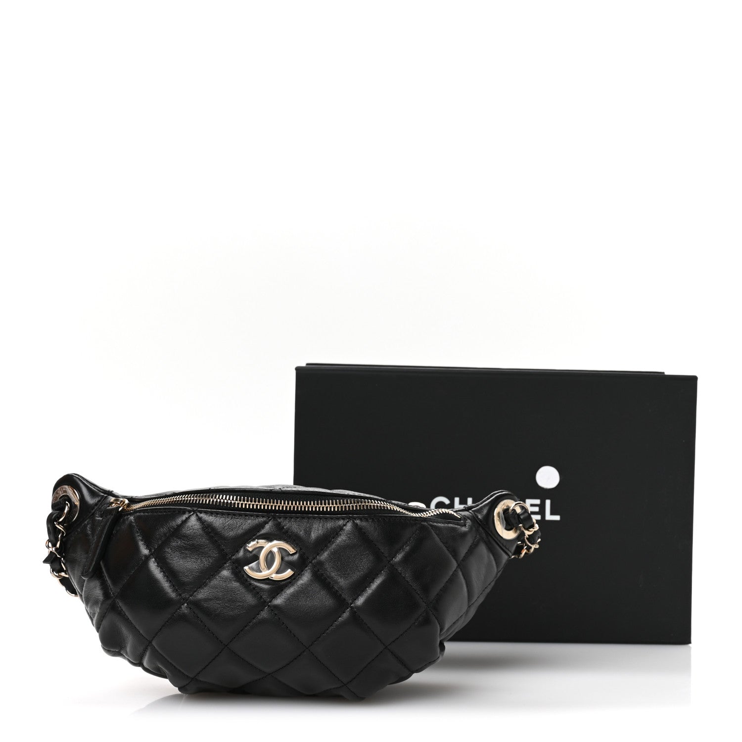 Lambskin Quilted Waist Bag Fanny Pack Black