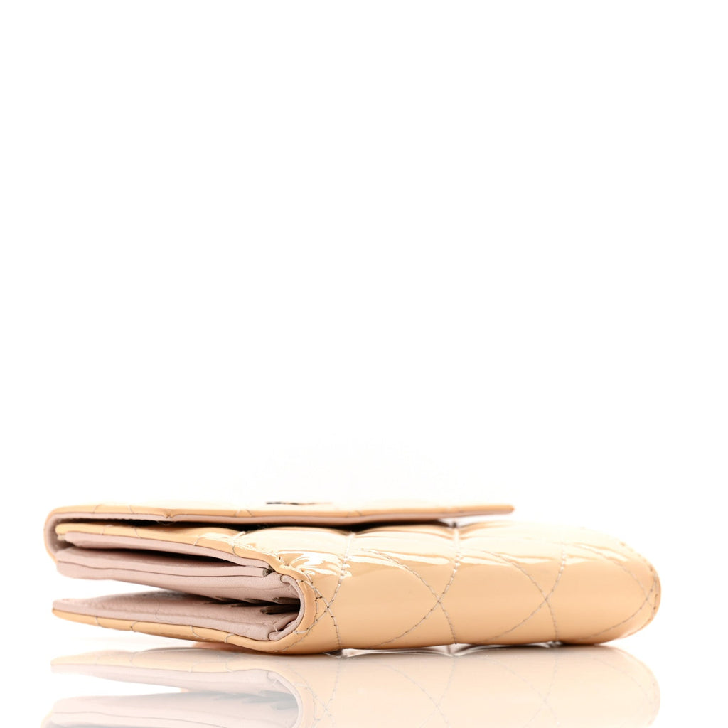 Patent Quilted Compact French Flap Wallet Light Pink