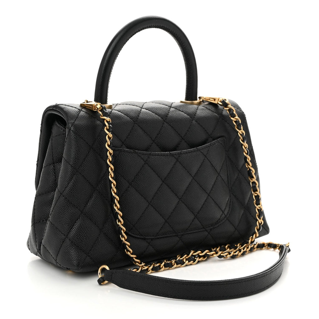 Caviar Quilted Mini Coco Handle Flap Black
