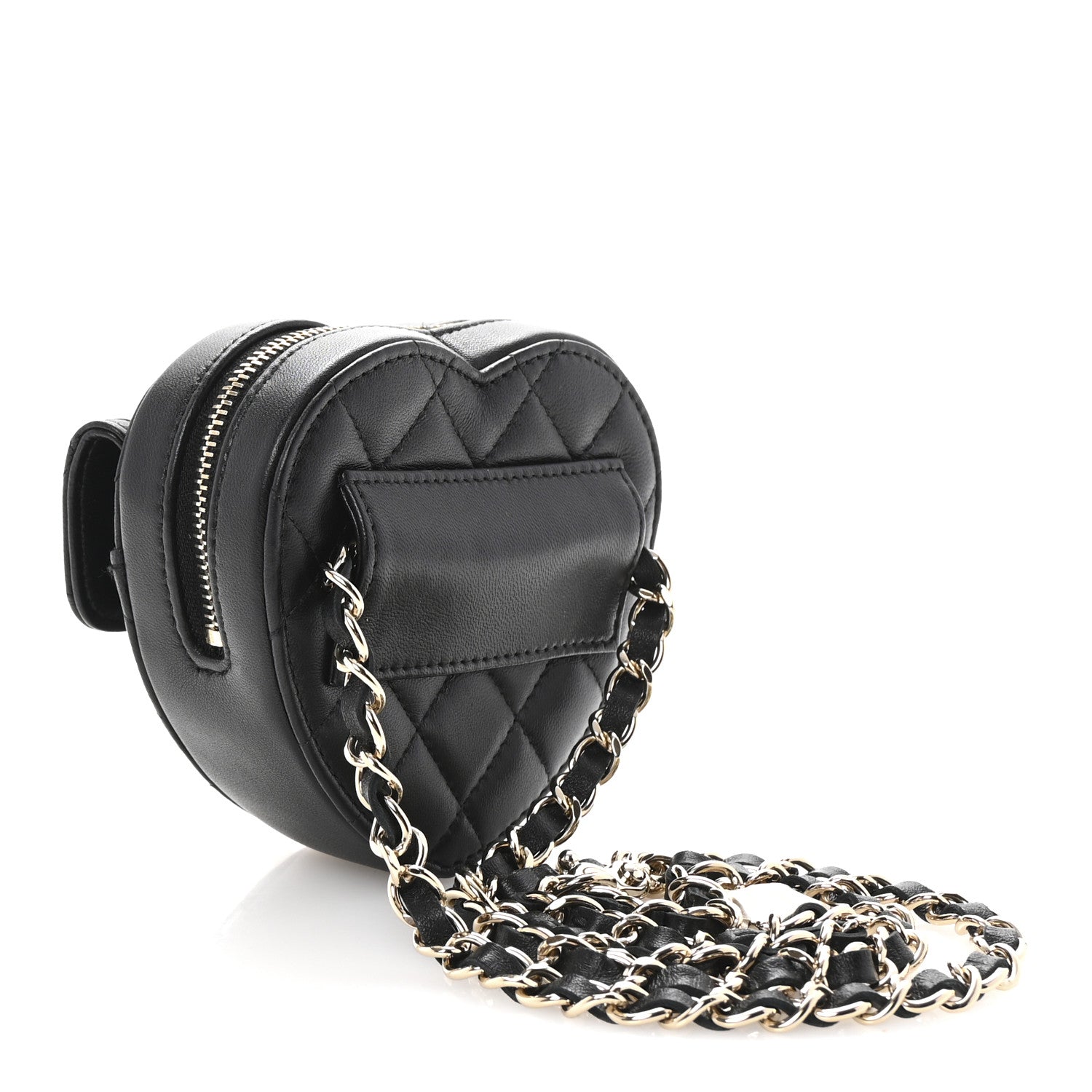 Lambskin Quilted CC In Love Heart Waist Belt Bag With Chain Black