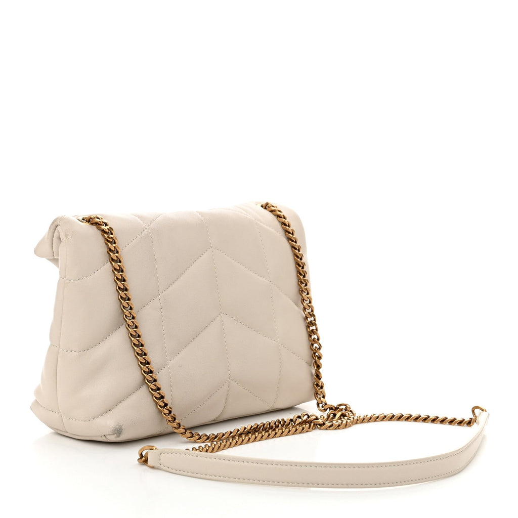 Lambskin Quilted Toy Loulou Puffer Monogram Chain Satchel Crema Soft