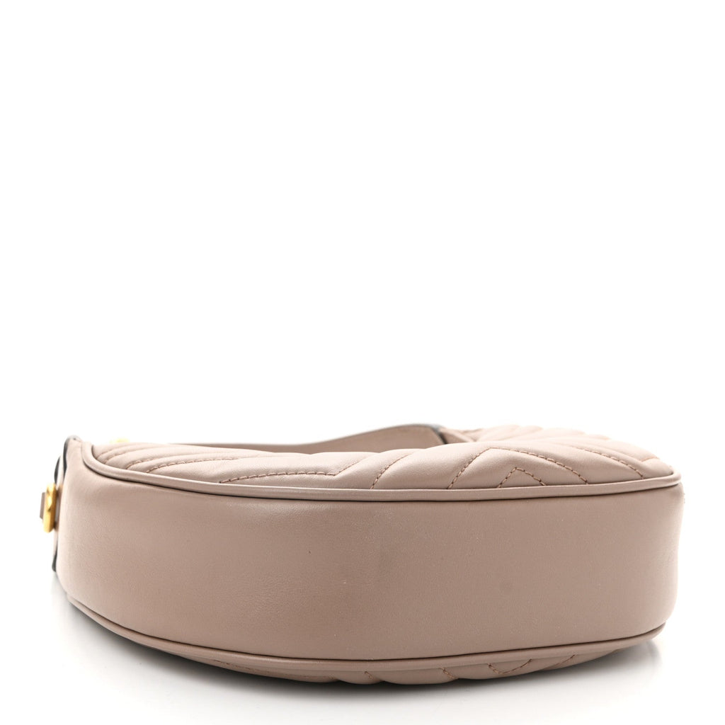 Calfskin Matelasse Chevron Mini GG Marmont Half Moon Hobo Porcelain Rose