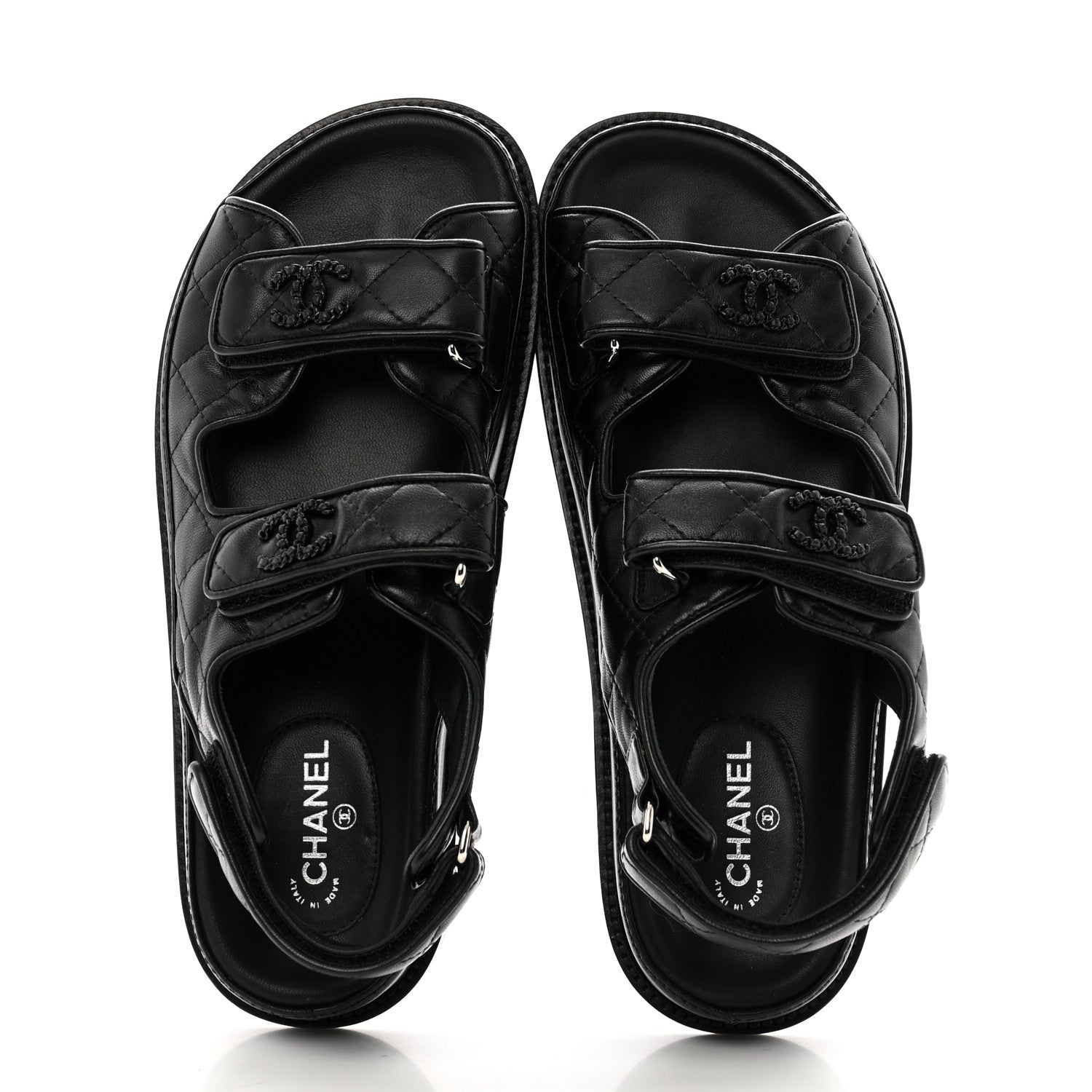 Lambskin Quilted Velcro Dad Sandals 37 So Black