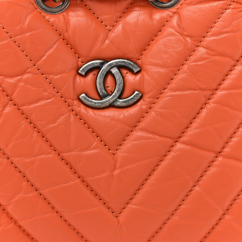 Aged Calfskin Chevron Quilted Small Gabrielle Backpack Dark Red Orange