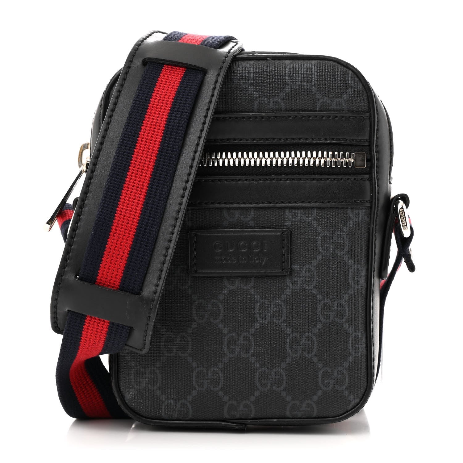 GG Supreme Monogram Appia Calfskin Web Small Camera Messenger Bag Black Grey