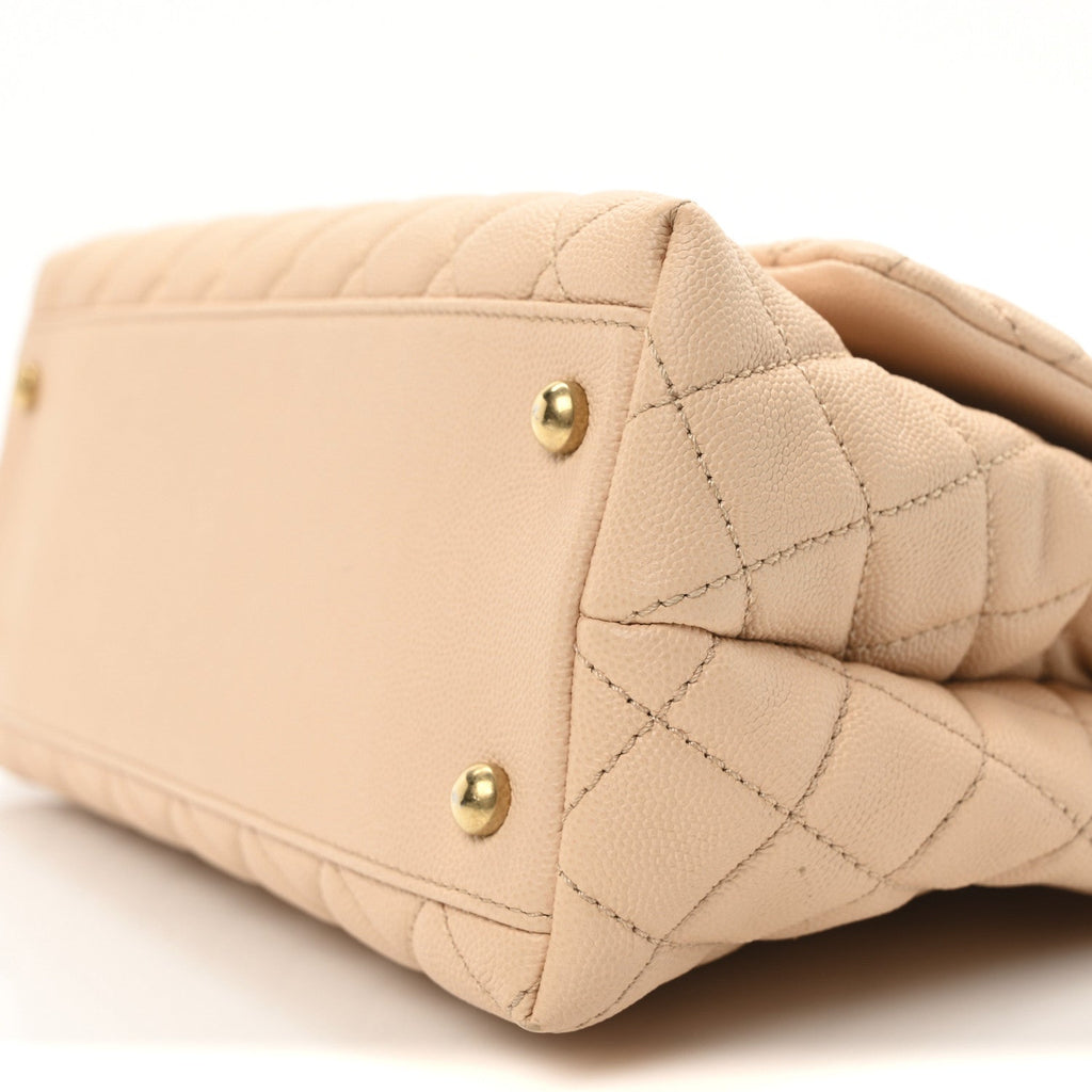 Caviar Quilted Small Coco Handle Flap Beige