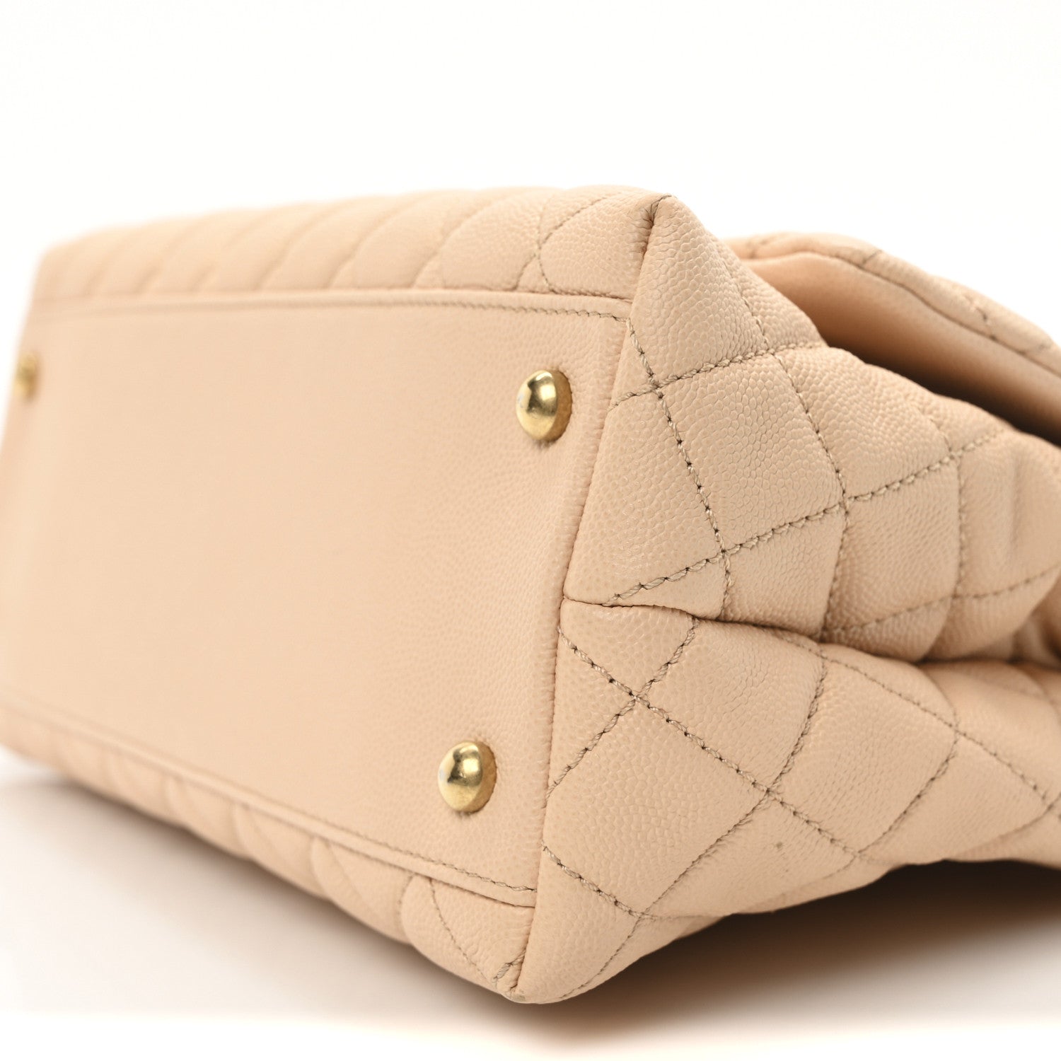Caviar Quilted Small Coco Handle Flap Beige