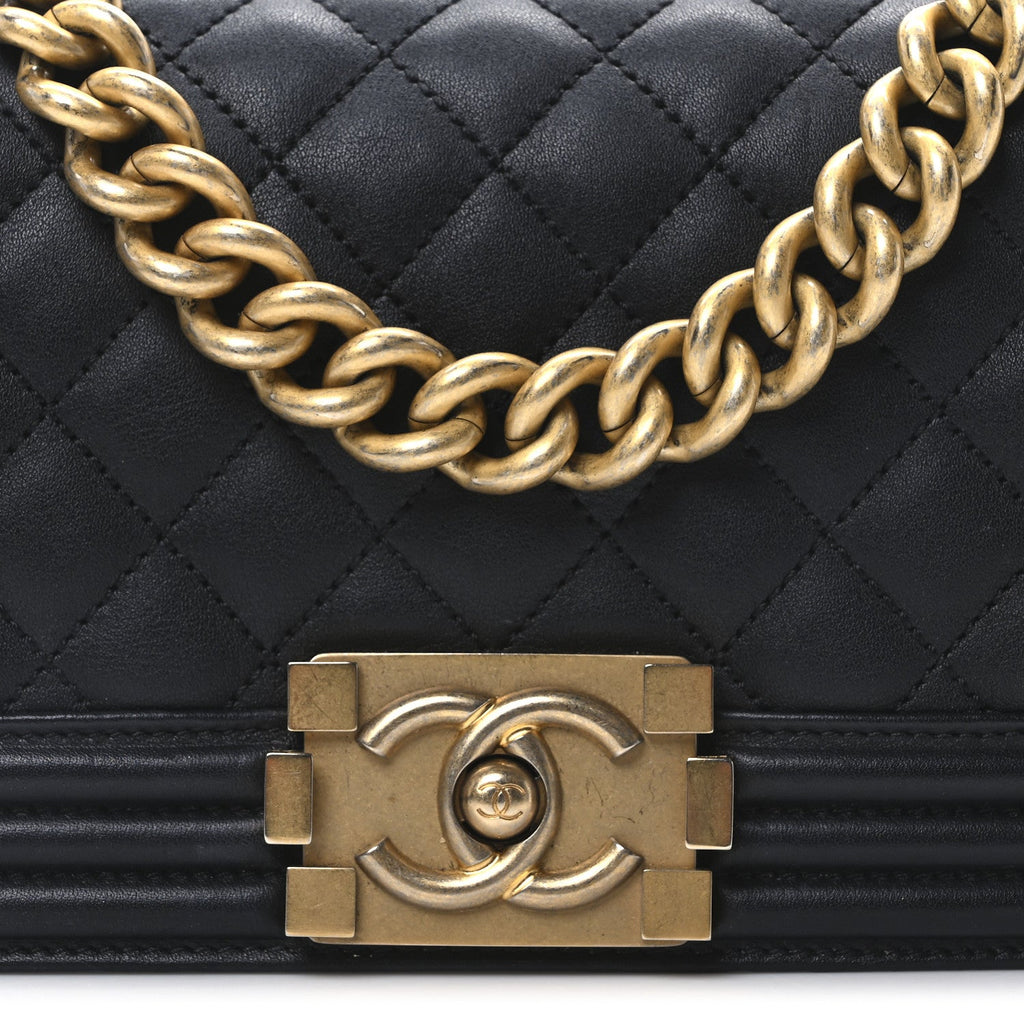 Calfskin Quilted Small Boy Flap Black