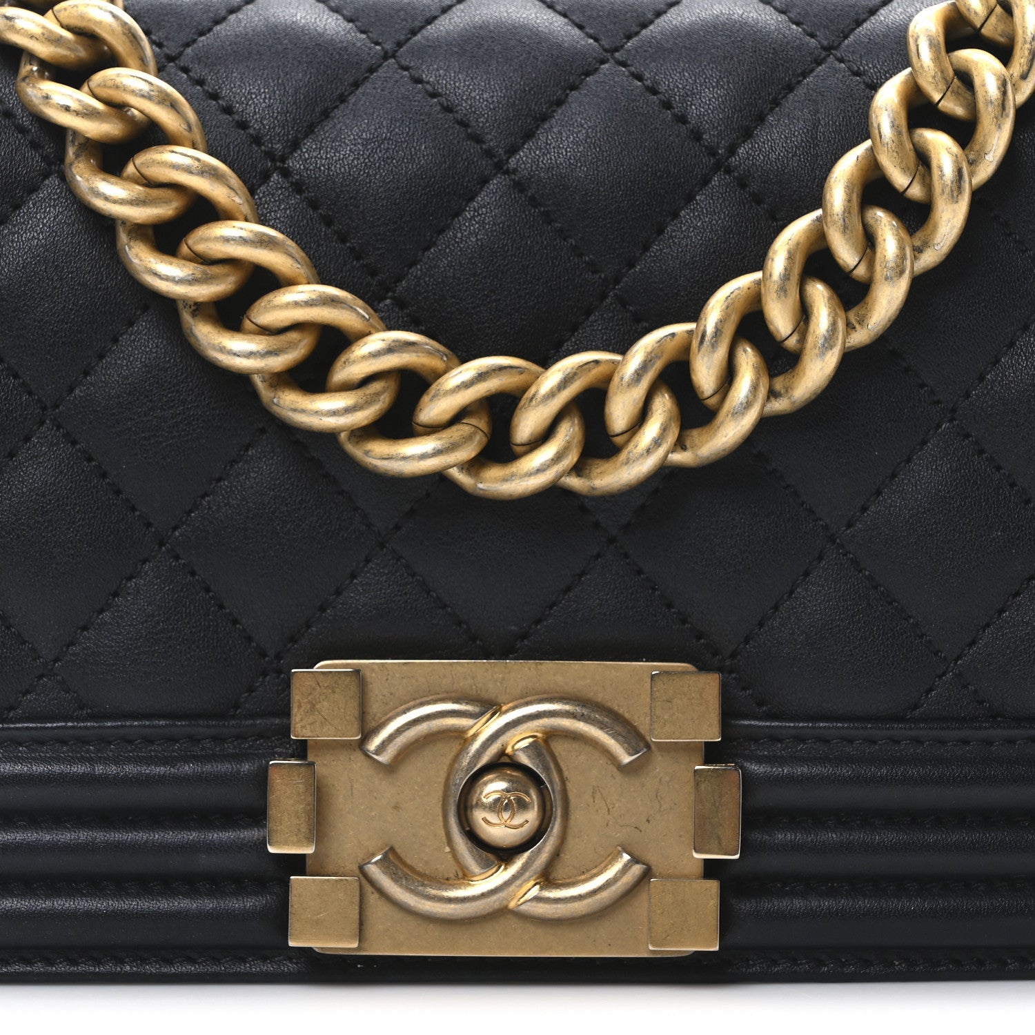 Calfskin Quilted Small Boy Flap Black