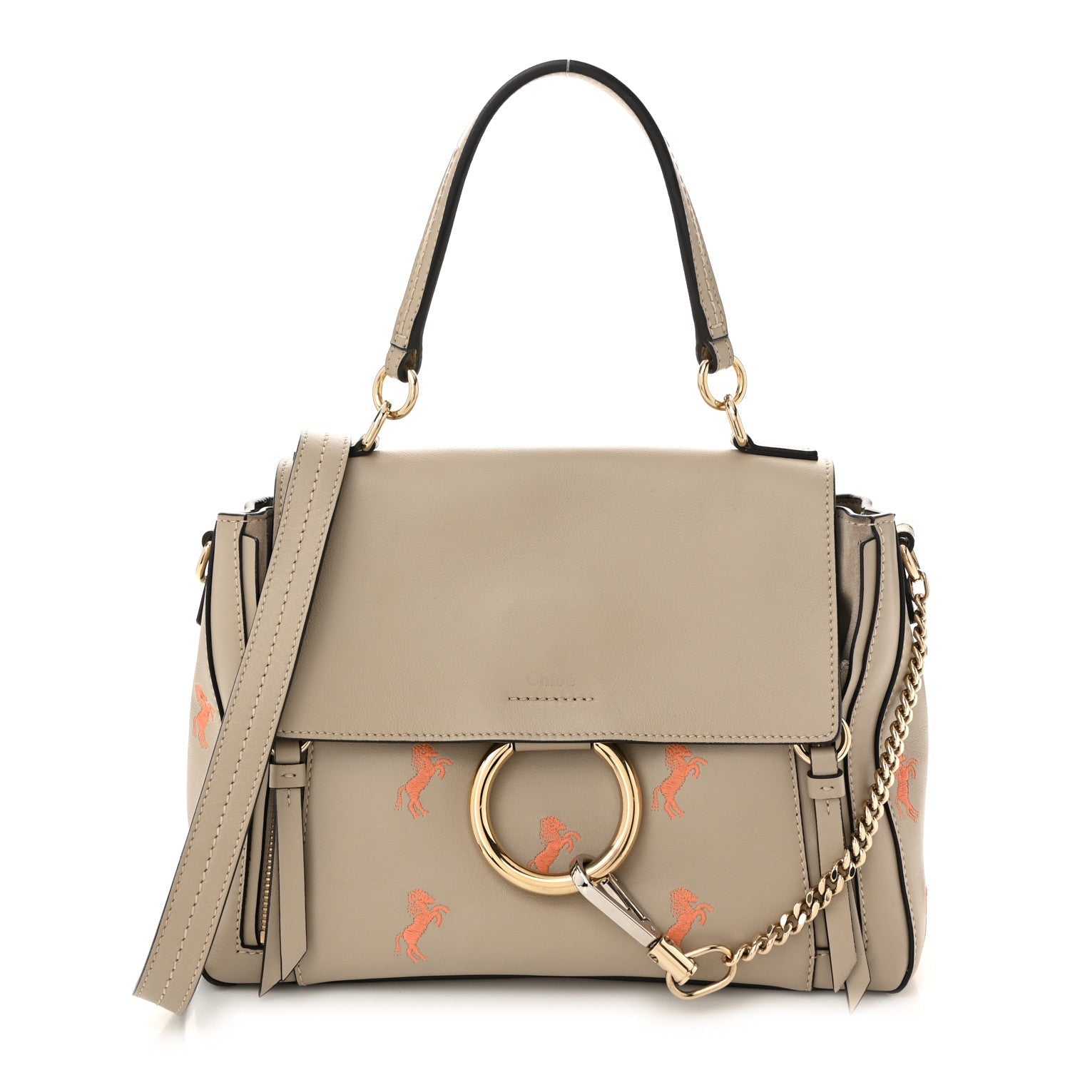 Smooth Calfskin Little Horses Embroidered Small Faye Day Shoulder Bag Pastel Grey