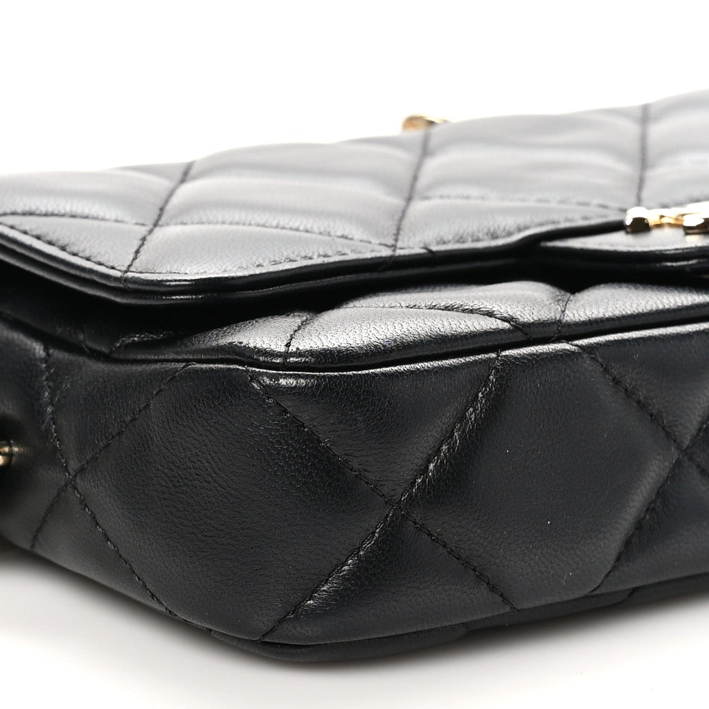 Lambskin Quilted Resin Bi-Color Flap Phone Holder With Chain Black