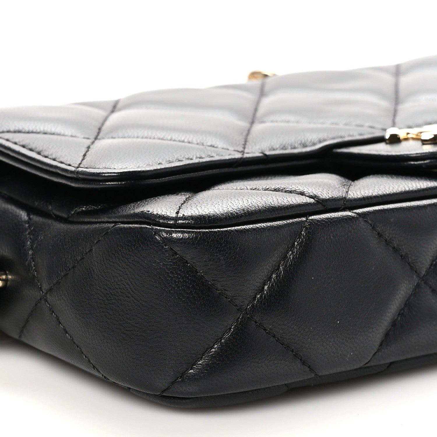 Lambskin Quilted Resin Bi-Color Flap Phone Holder With Chain Black