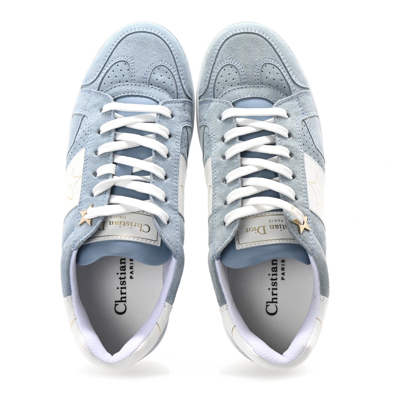 Calfskin Suede Dior Star Low Top Sneakers 35 White Blue
