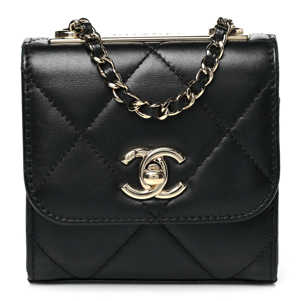 Lambskin Quilted Mini Trendy CC Chain Wallet Black
