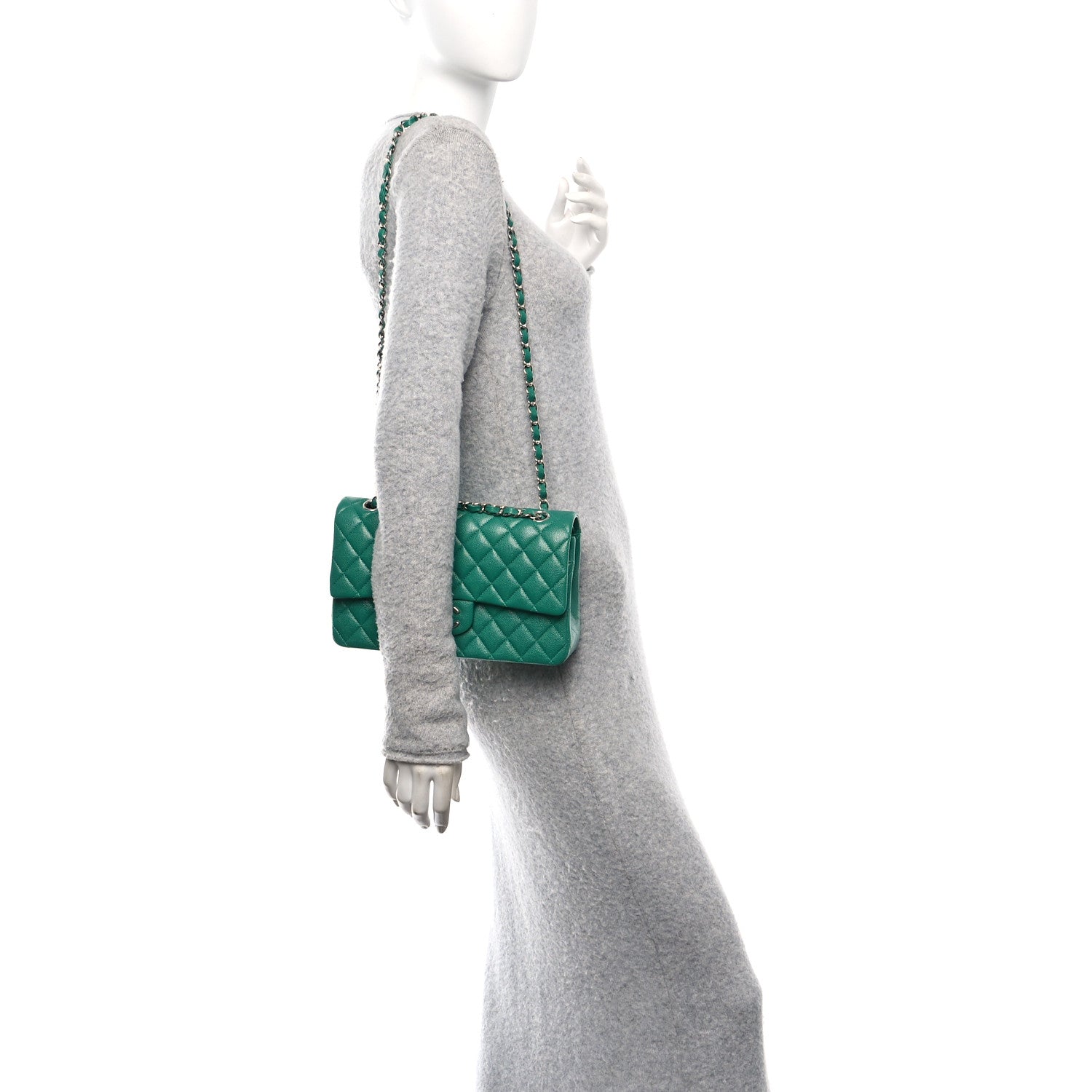 Caviar Quilted Medium Double Flap Green