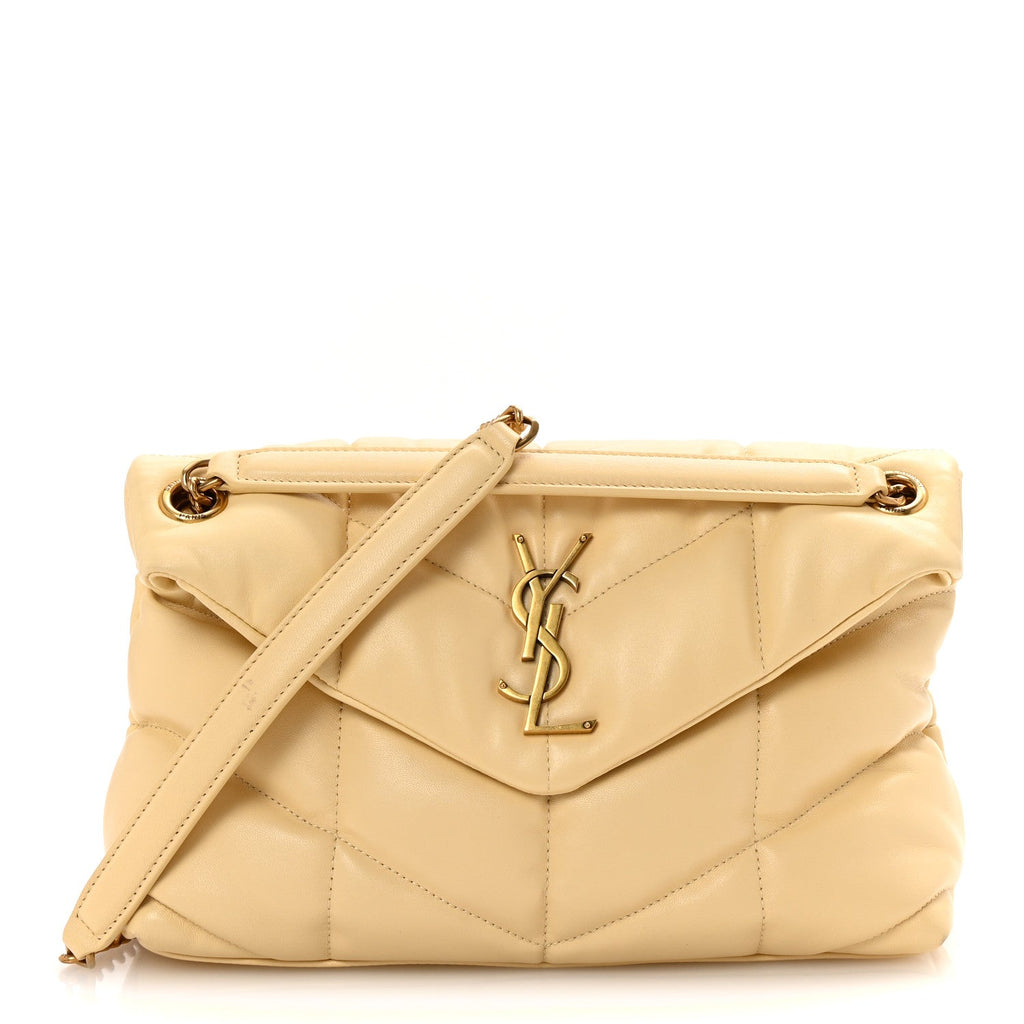Lambskin Quilted Small Loulou Puffer Monogram Chain Satchel Jaune Pale