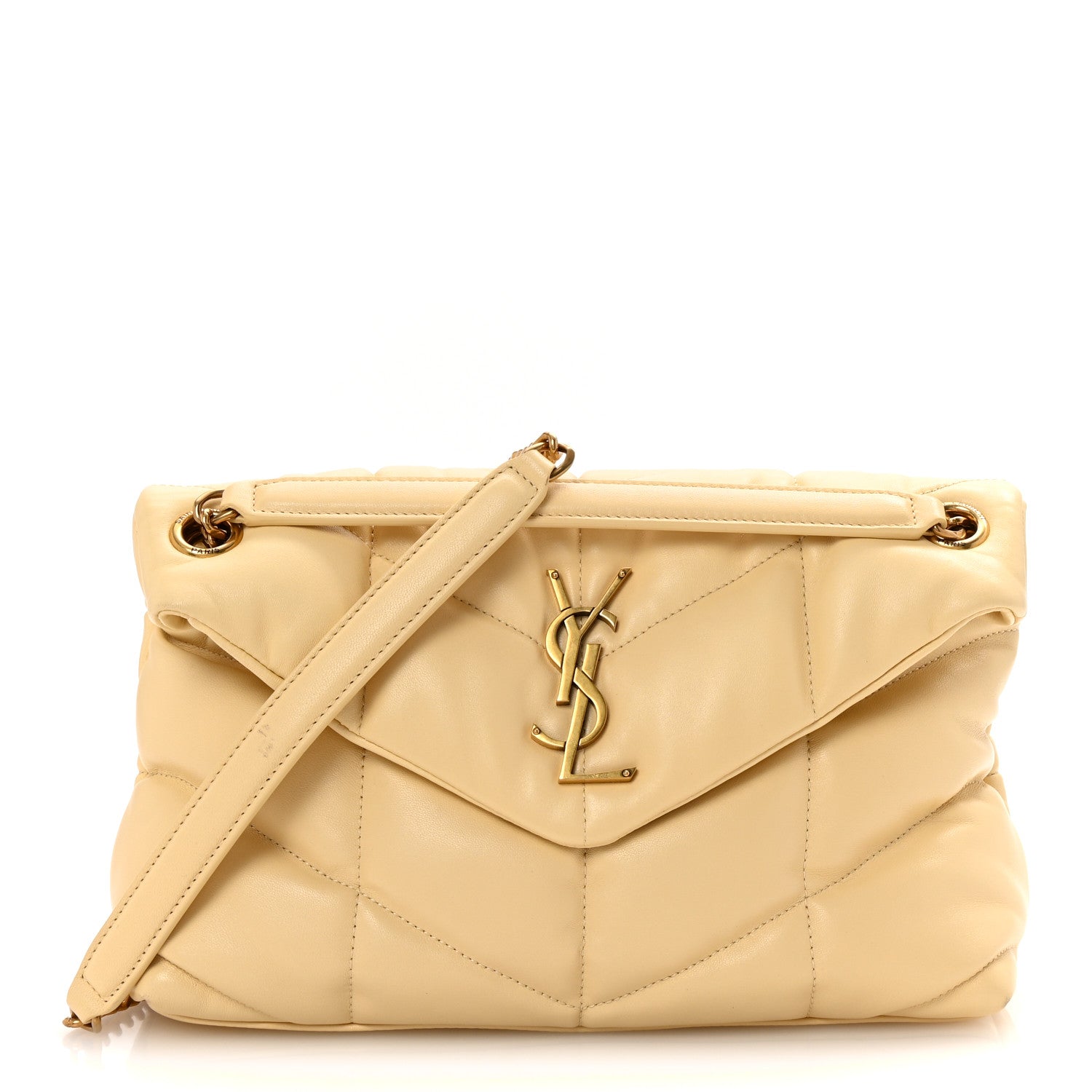 Lambskin Quilted Small Loulou Puffer Monogram Chain Satchel Jaune Pale