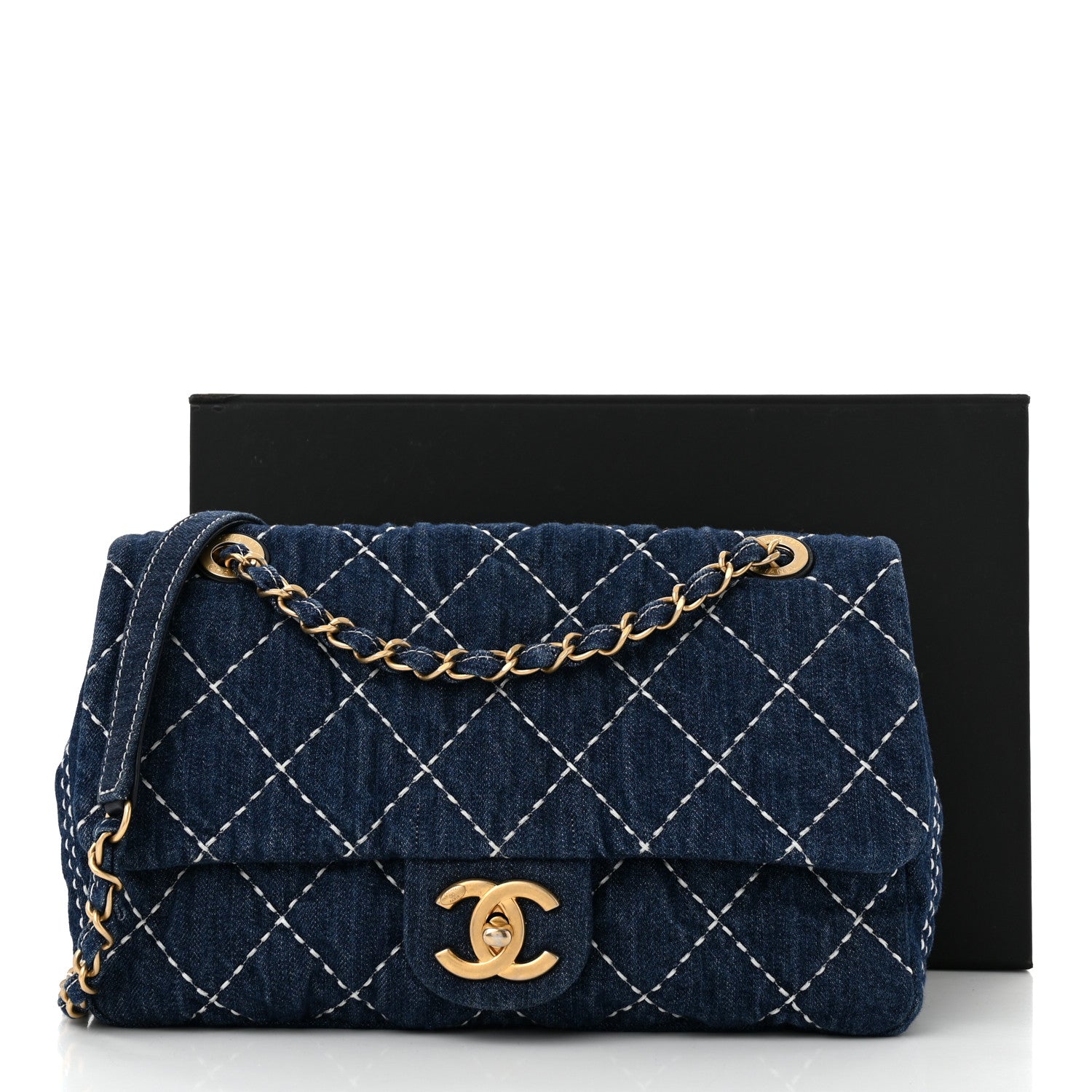 Denim Quilted Medium Denim Trip Single Flap Blue