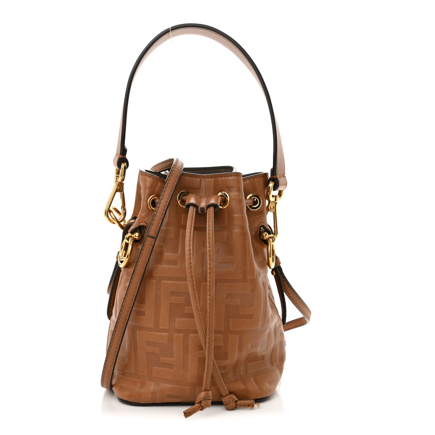 Vitello Cristallo Nature F is Fendi FF 1974 Embossed Mini Mon Tresor Bucket Bag Cuoio