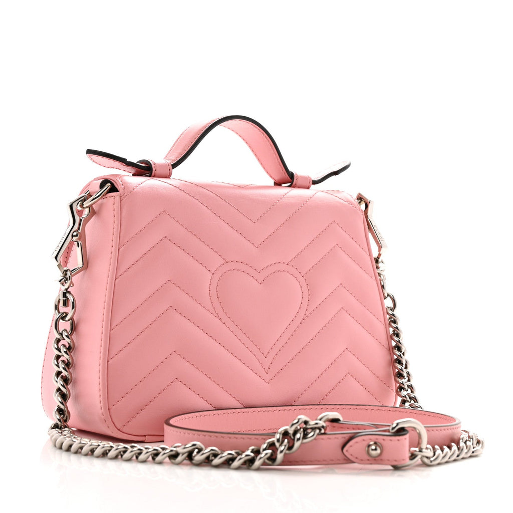 Calfskin Matelasse Mini GG Marmont Top Handle Shoulder Bag Wild Rose