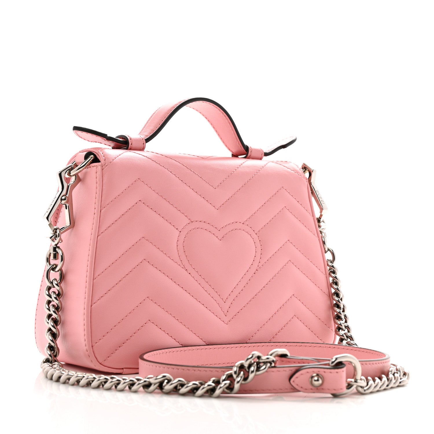 Calfskin Matelasse Mini GG Marmont Top Handle Shoulder Bag Wild Rose