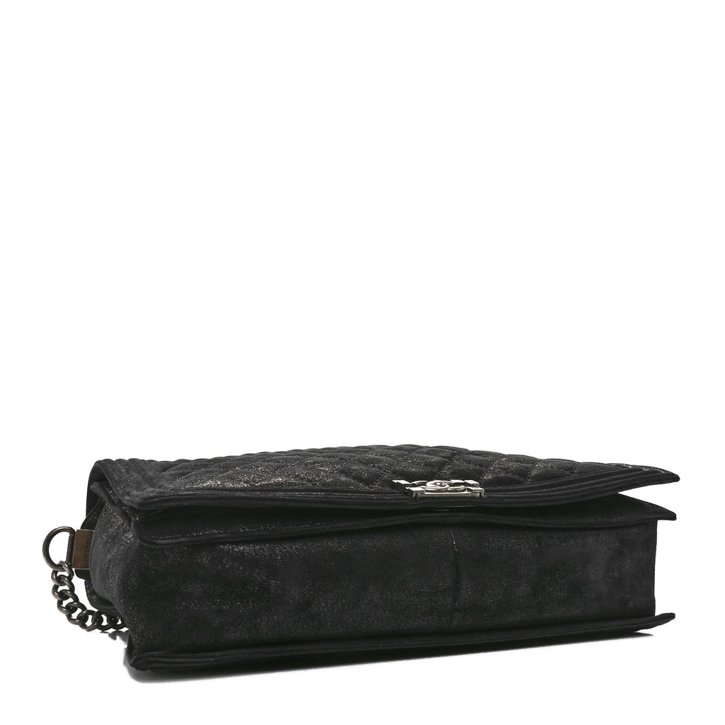 Iridescent Calfskin Quilted XL Gentle Boy Flap Black