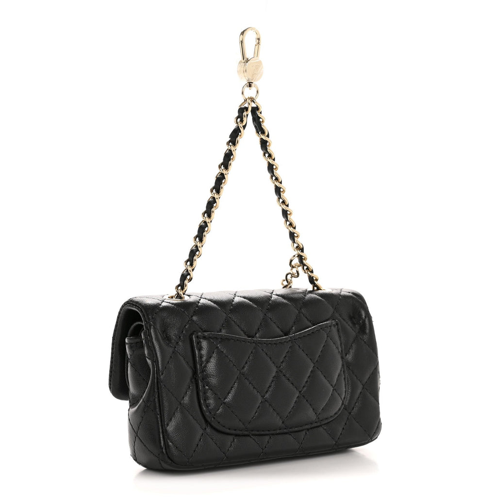 Lambskin Quilted Mini Double Flap With Hook Black