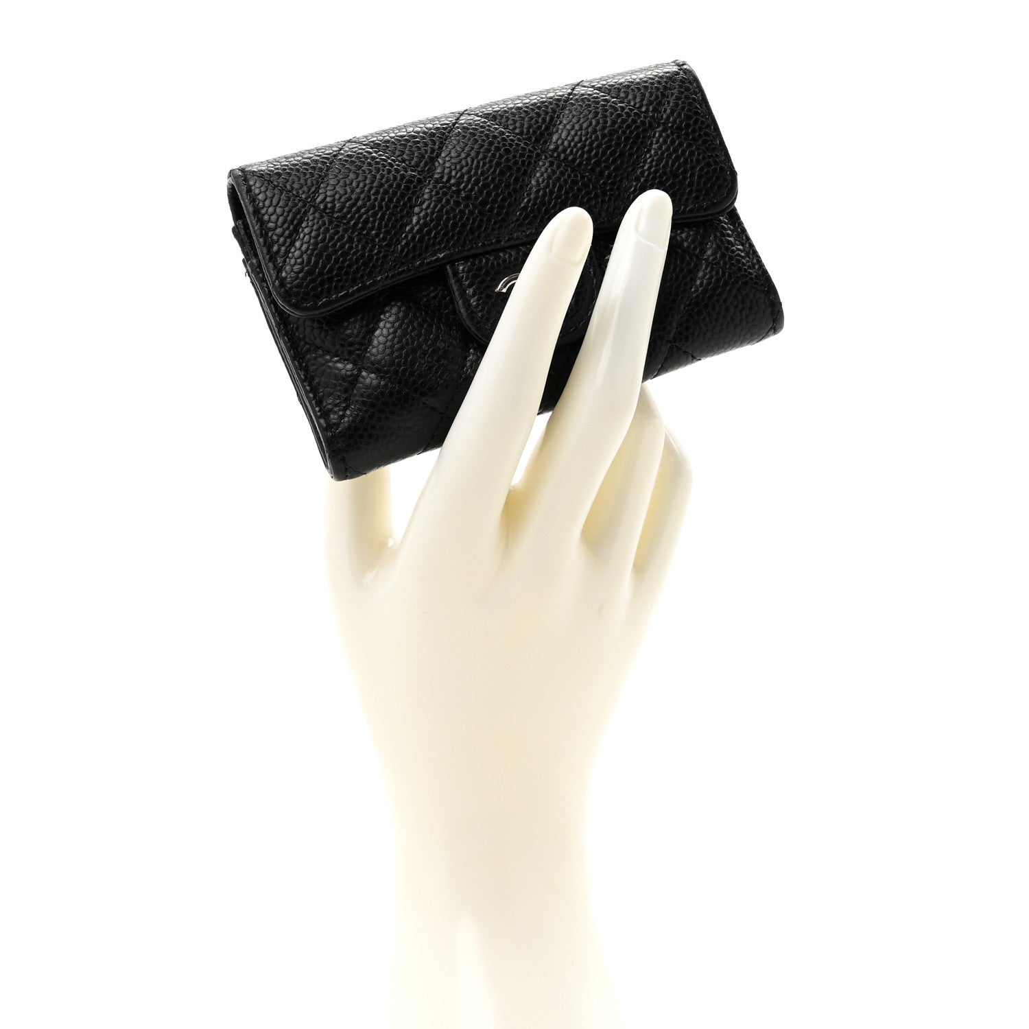 Caviar Quilted Flap  Holder Wallet Black