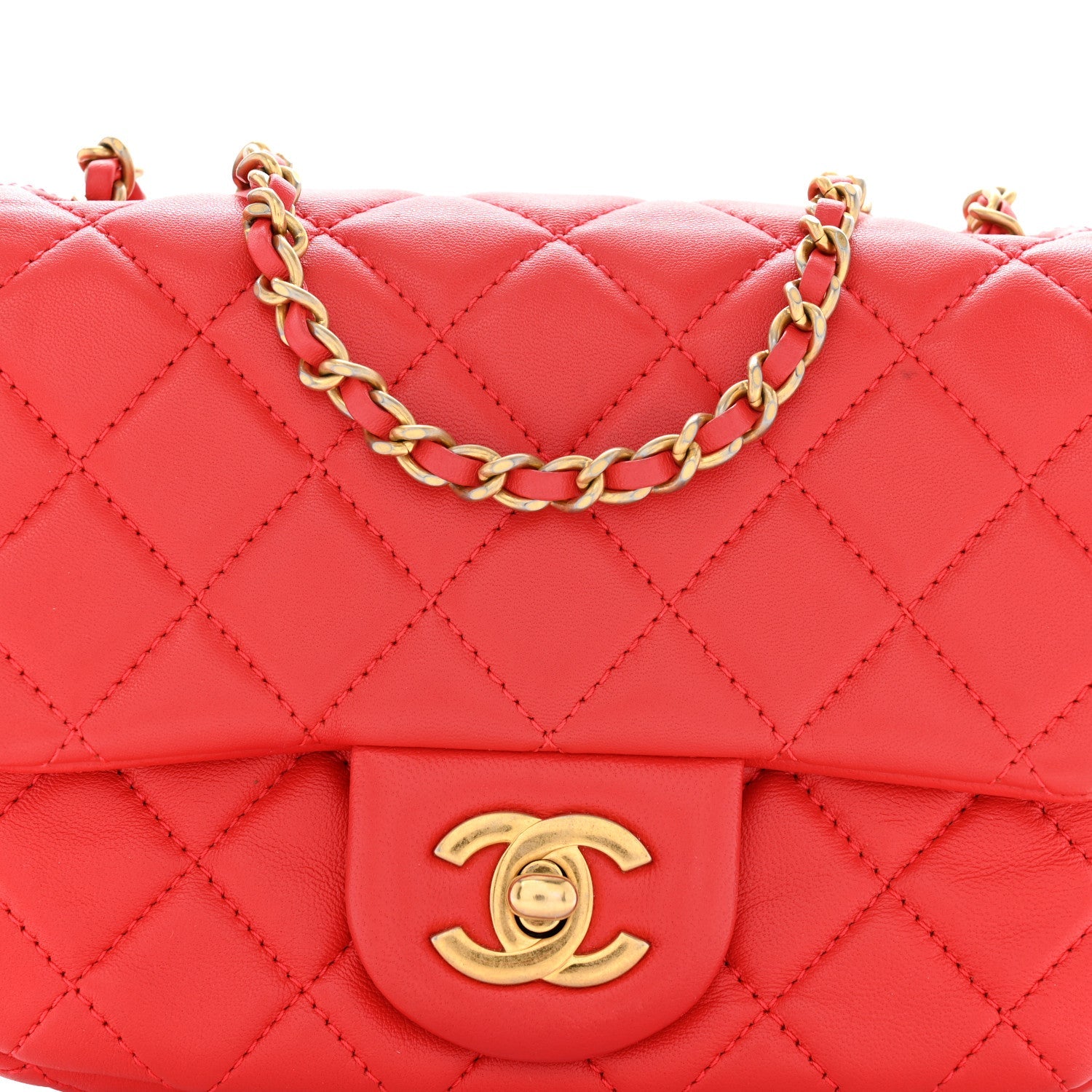 Lambskin Quilted Mini Pearl Crush Flap Red